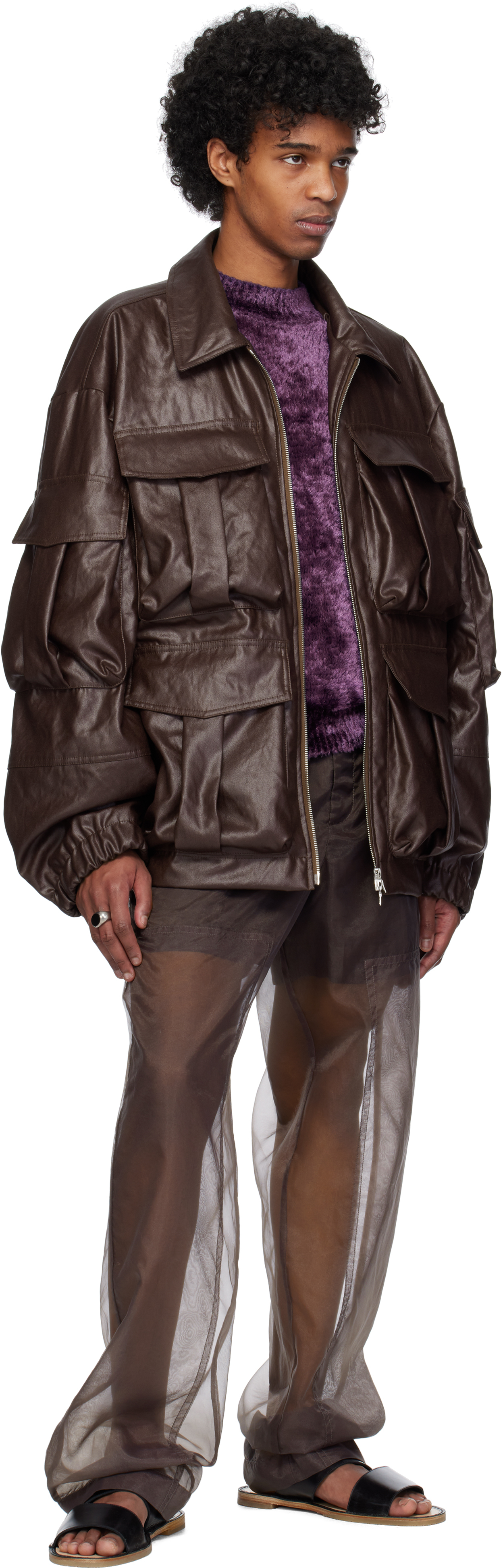 Dries Van Noten Brown Coated Serge Jacket In 701 Rust