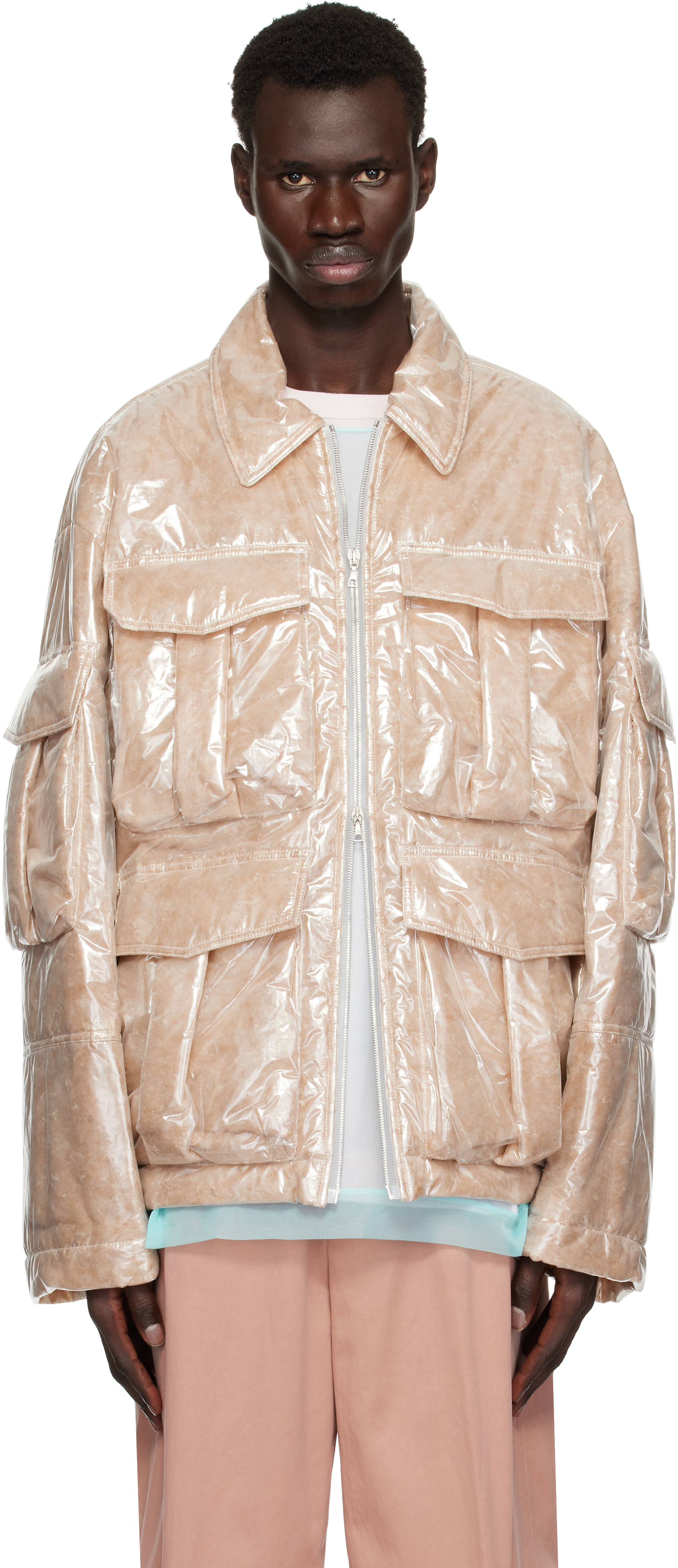 Pink Nylon Puffed Jacket