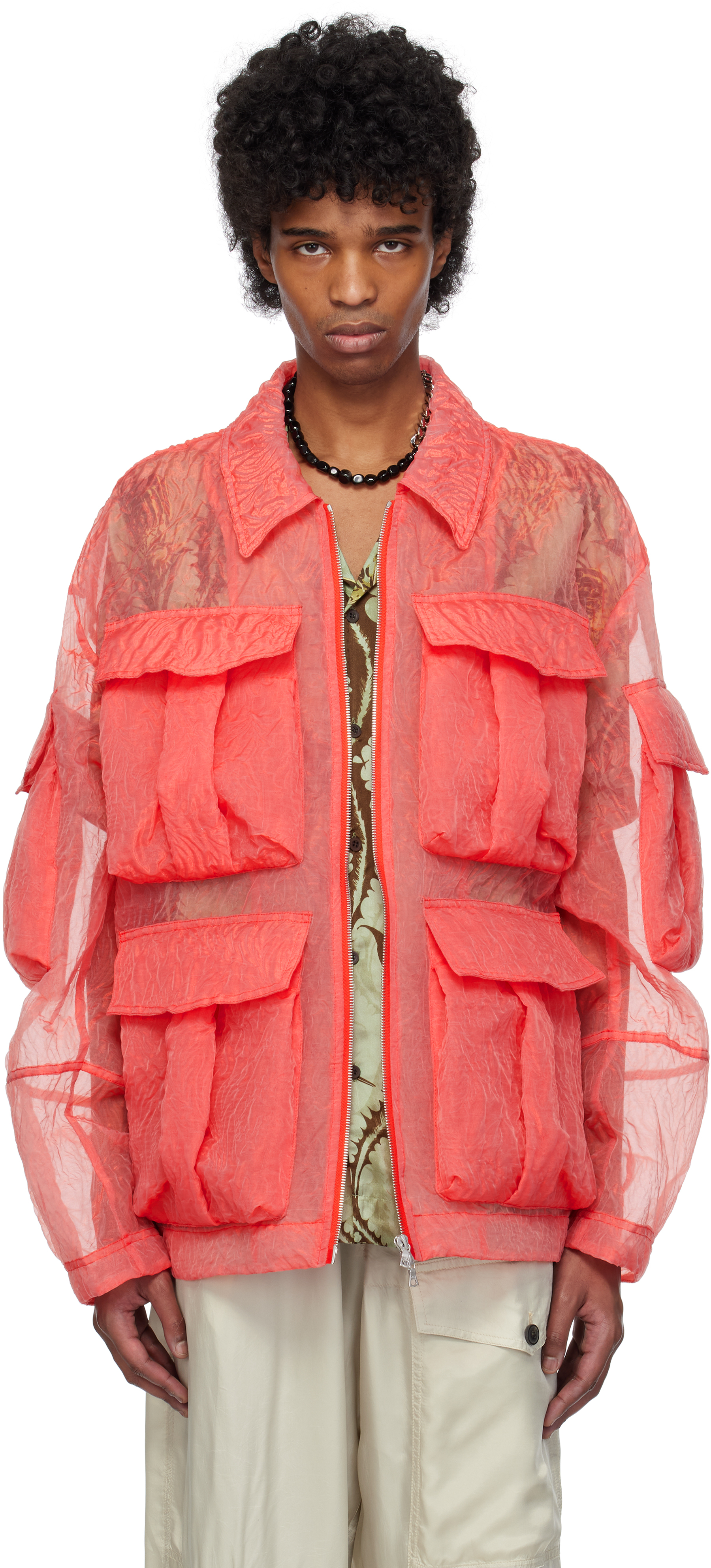 Dries Van Noten Red Crinkled Jacket In 362 Light Red