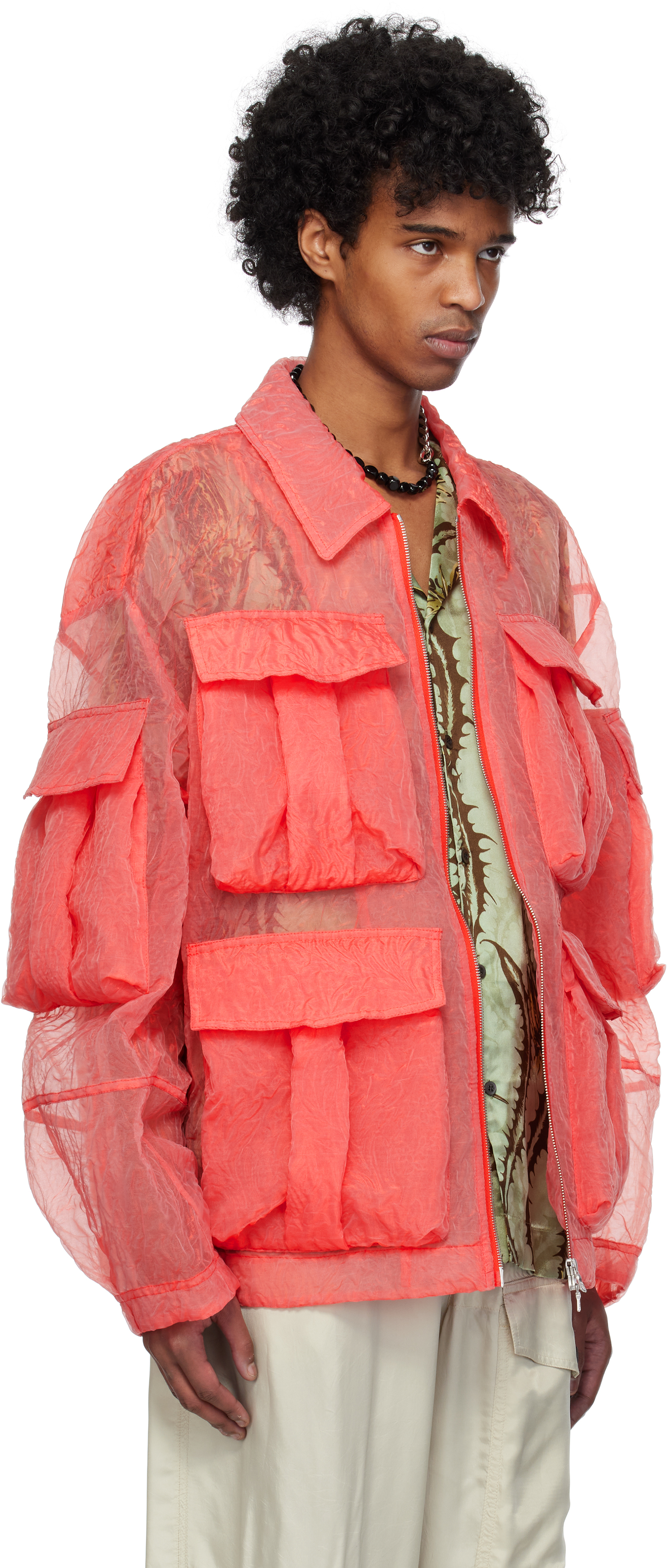 Dries Van Noten Red Crinkled Jacket In 362 Light Red