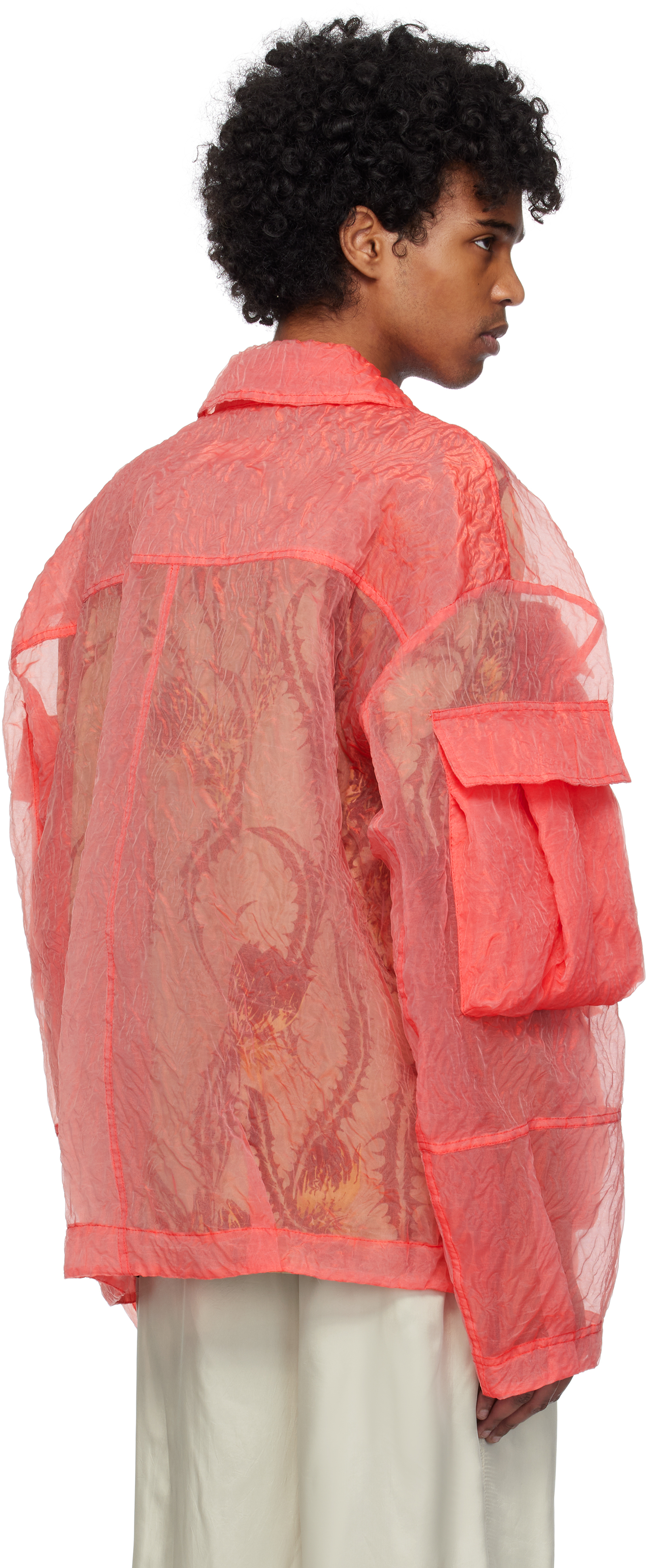 Dries Van Noten Red Crinkled Jacket In 362 Light Red