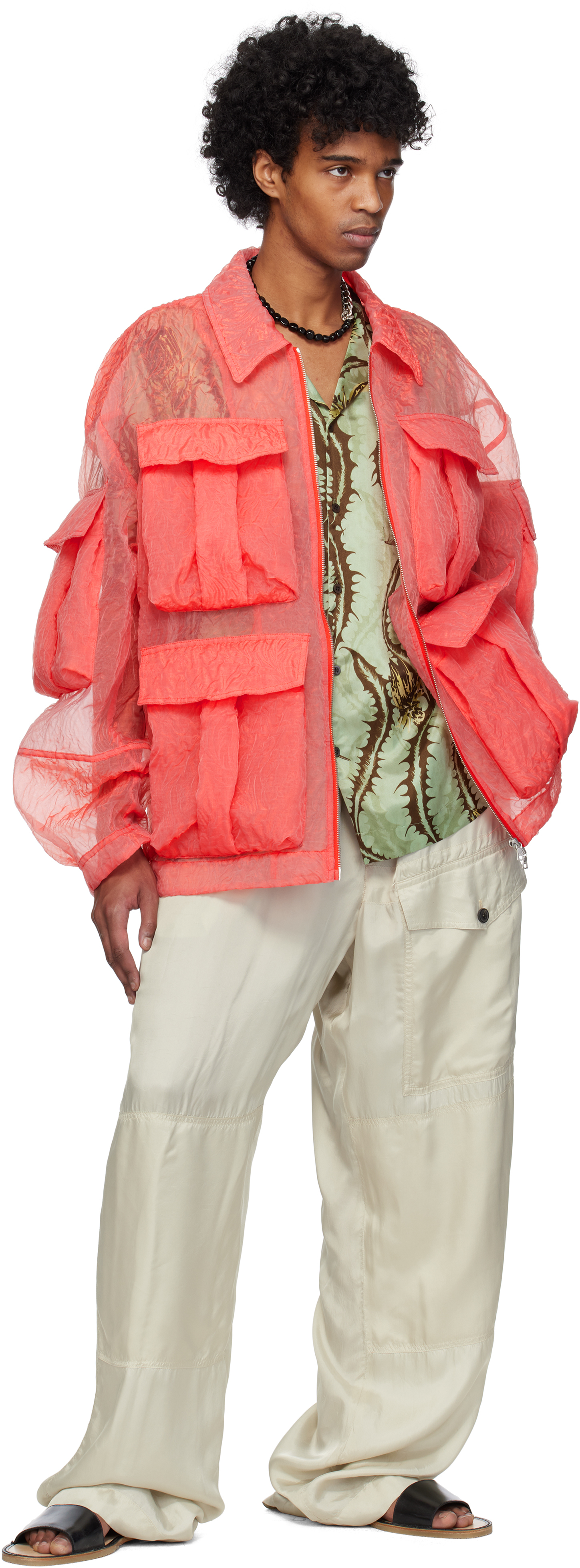 Dries Van Noten Red Crinkled Jacket In 362 Light Red