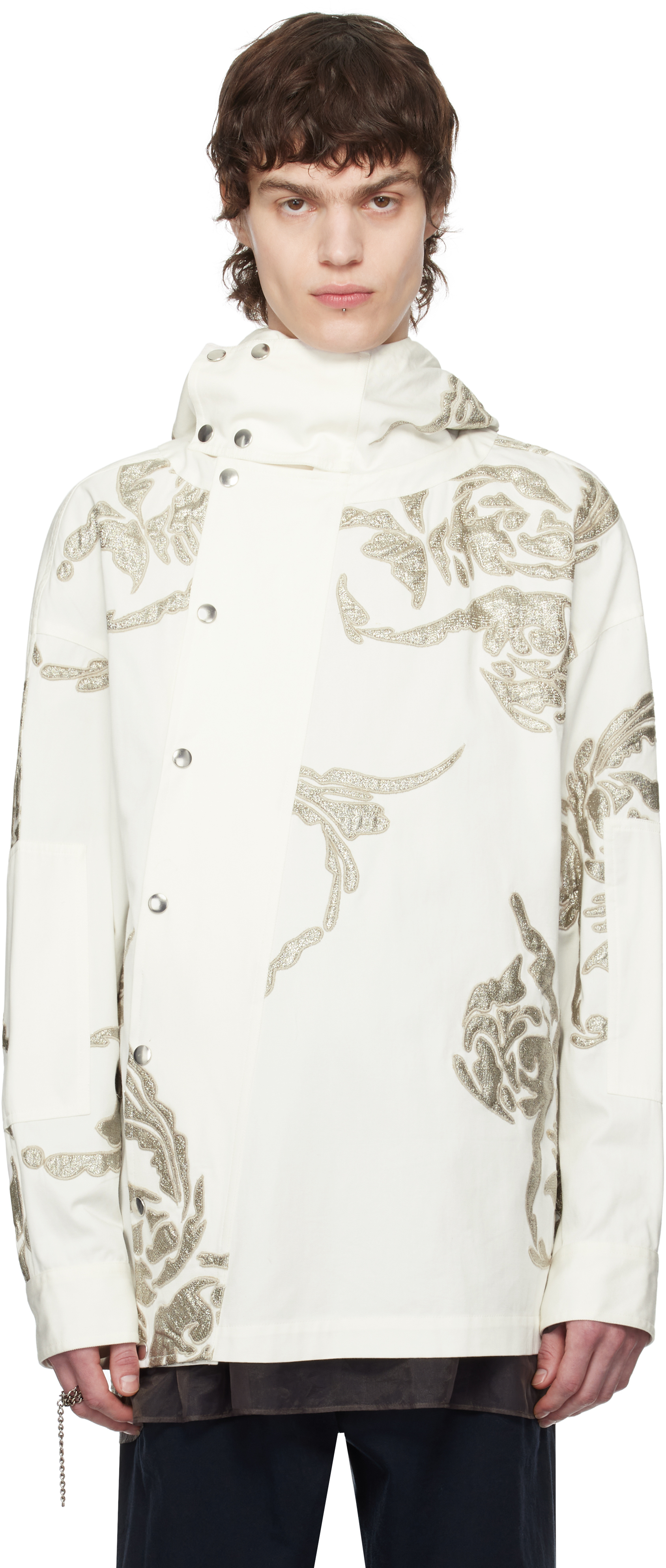 White Embroidered Patches Jacket