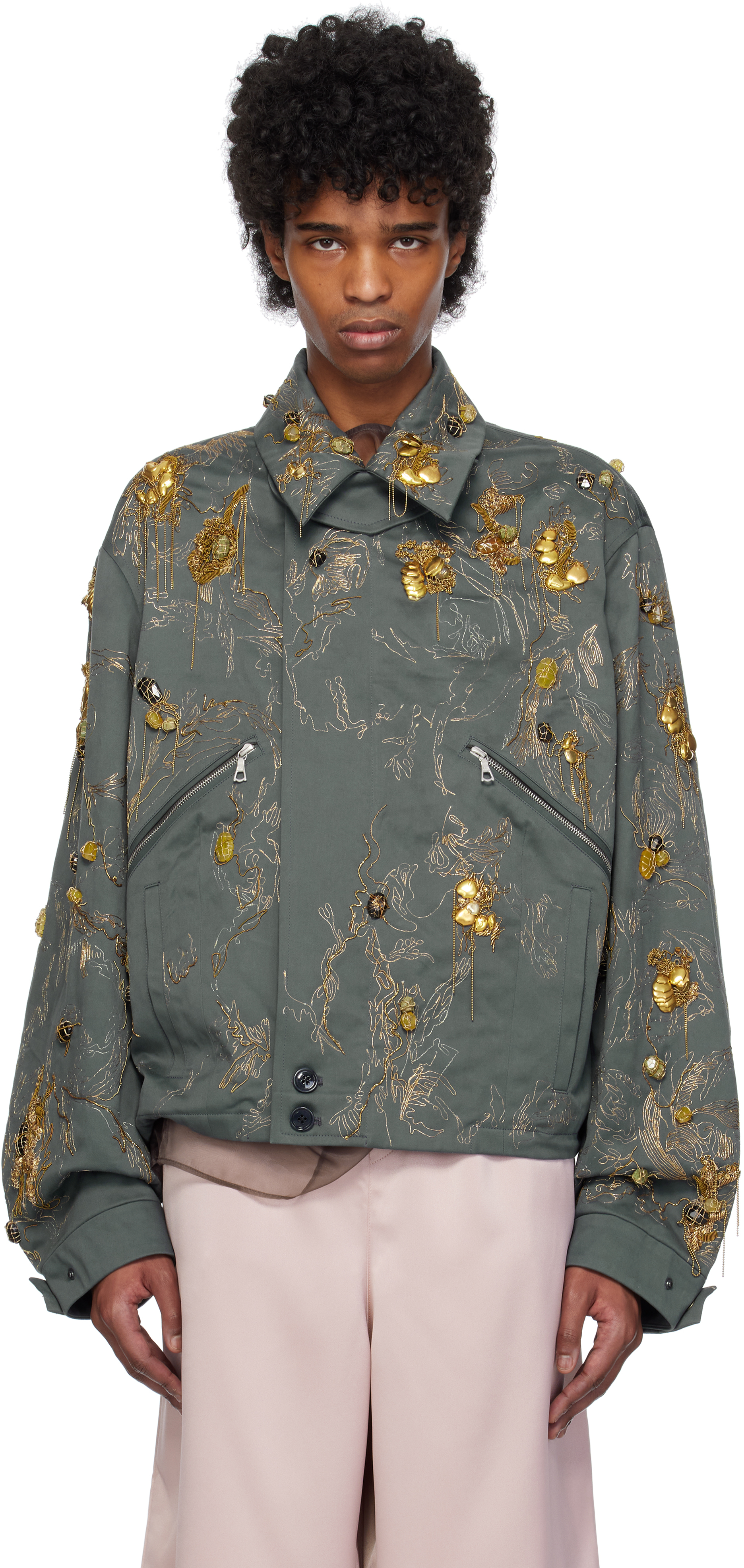 Dries Van Noten: Gray Decorated Jacket | SSENSE Dries Van Noten: Gray Decorated Jacket | SSENSE