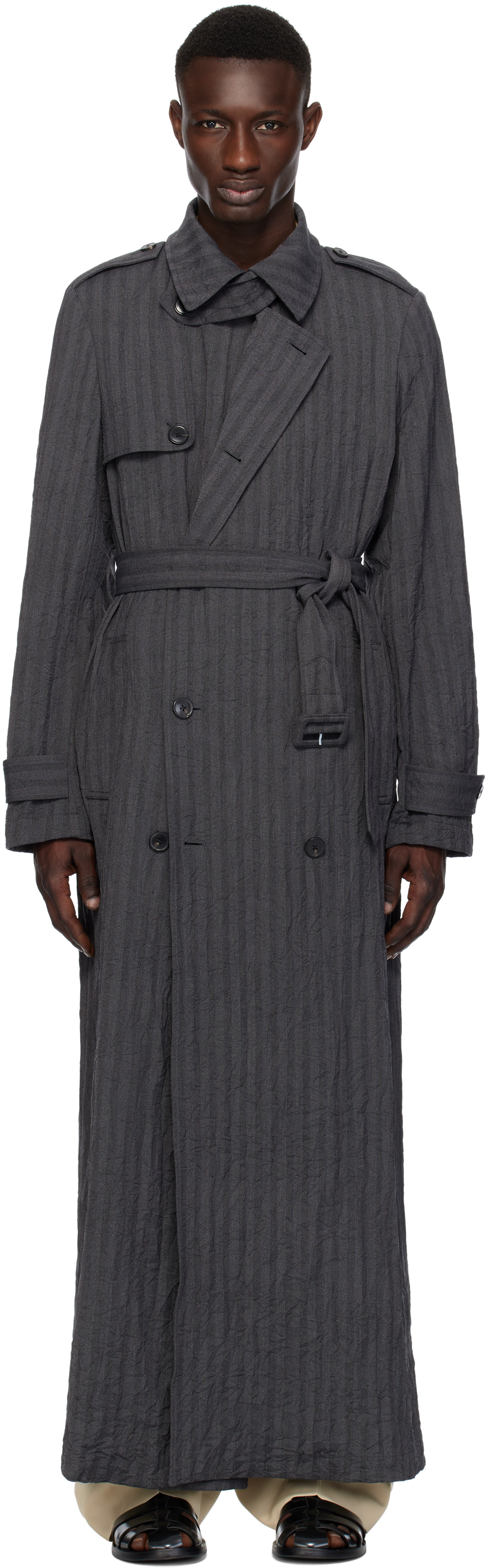 Dries Van Notenのネイビー ダブルブレスト トレンチコートが