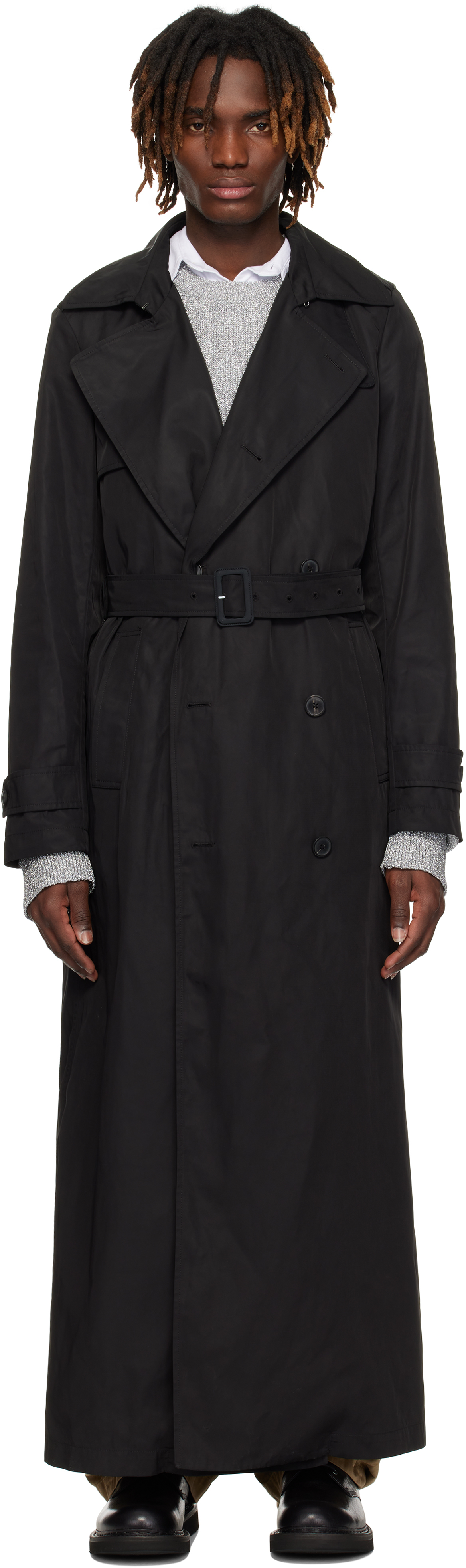DRIES VAN NOTEN Risto ダブルブレスト トレンチコート Dries Van Notenのブラック ダブルブレスト トレンチコートが