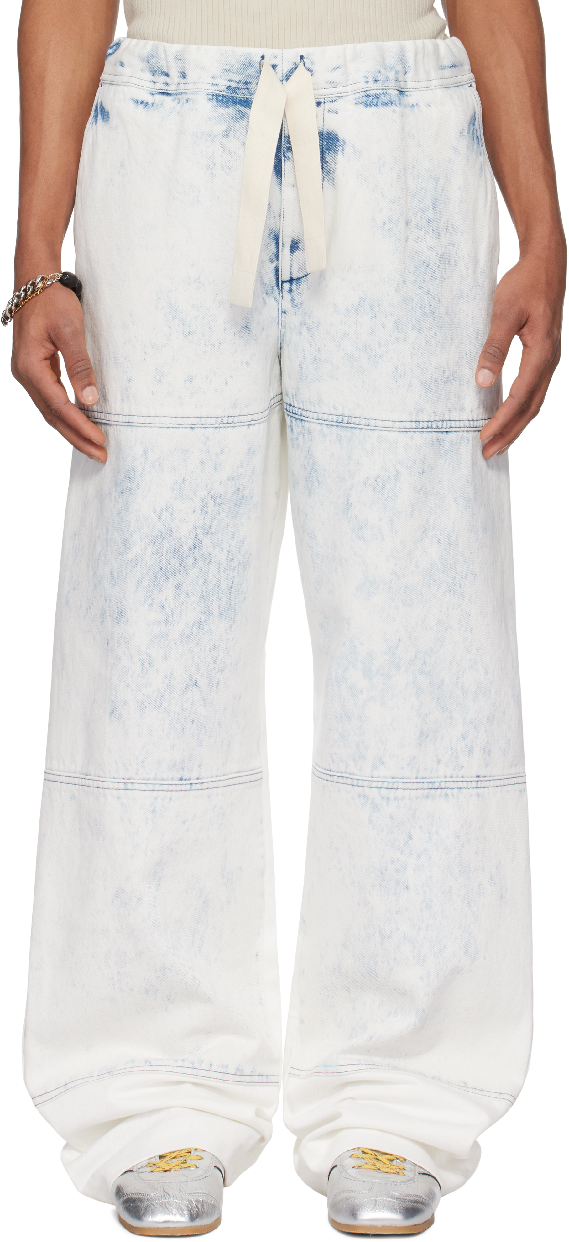 White & Blue Drawstring Jeans