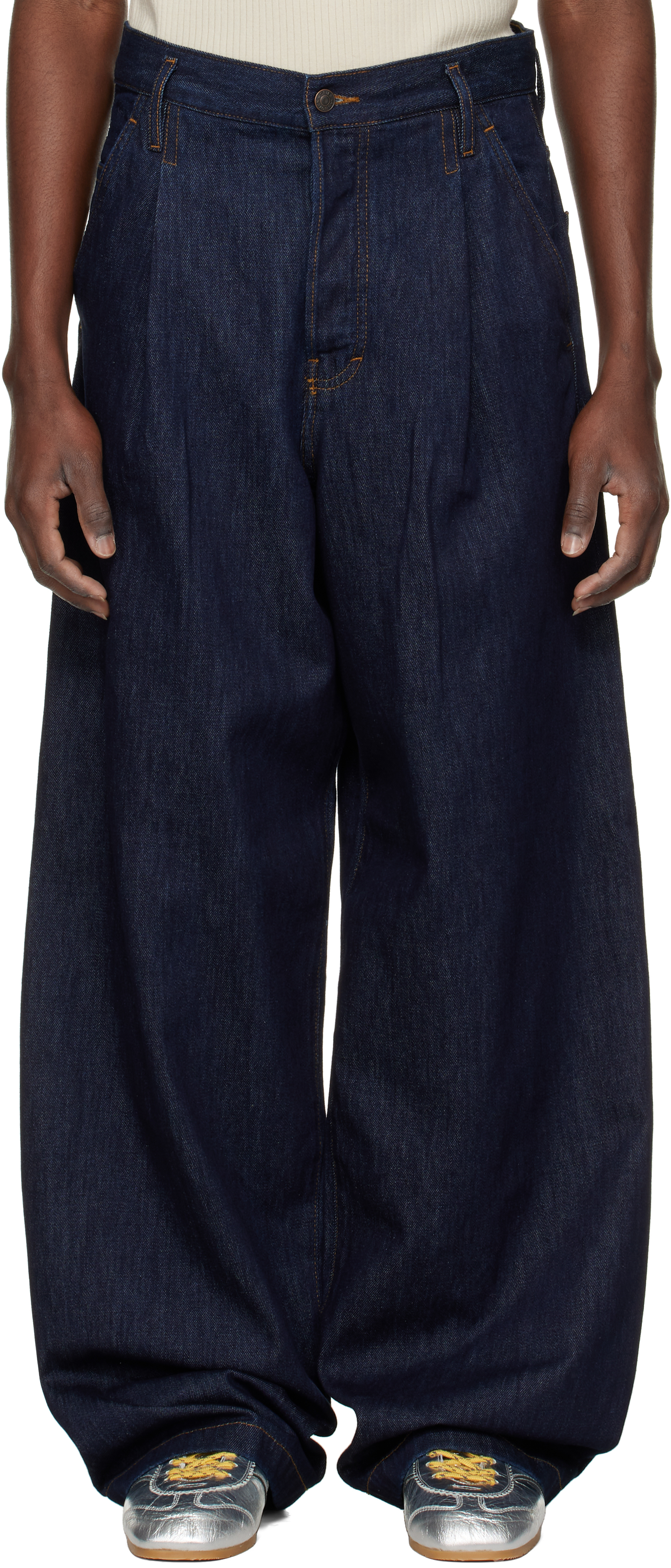 Indigo Pleated Jeans