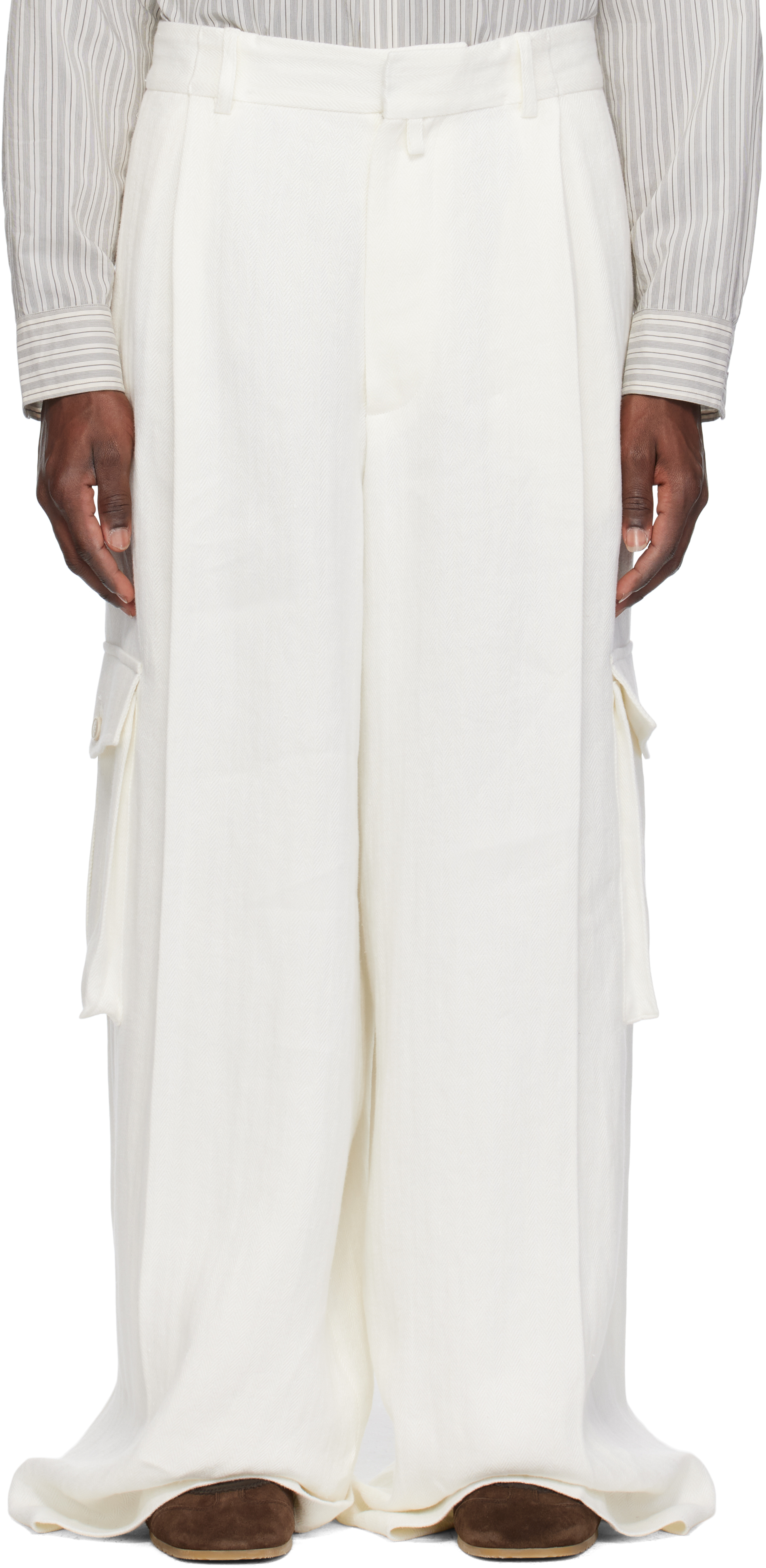 White Linen Cargo Pants