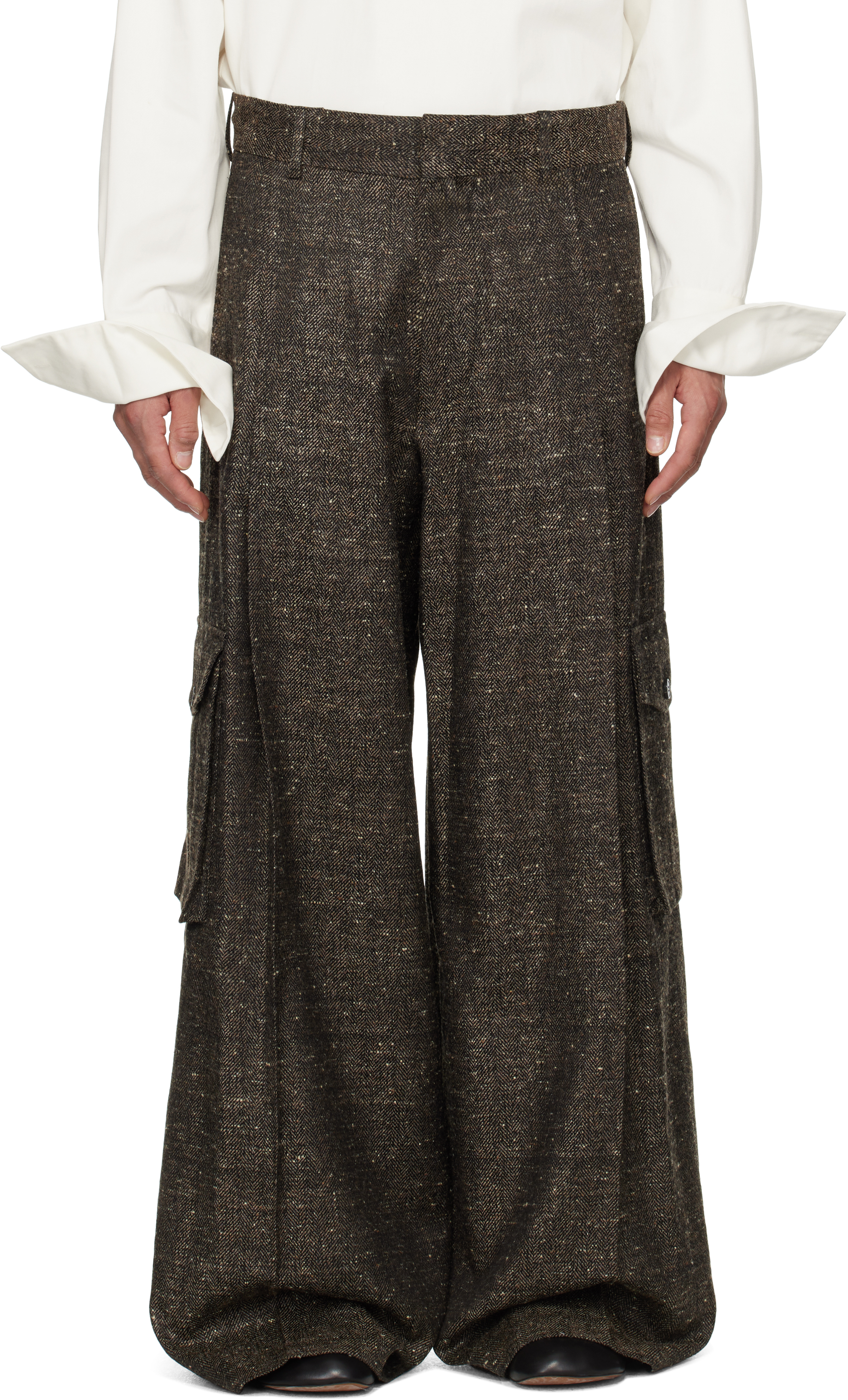 Brown 
Black Wide Pleated Cargo Pants