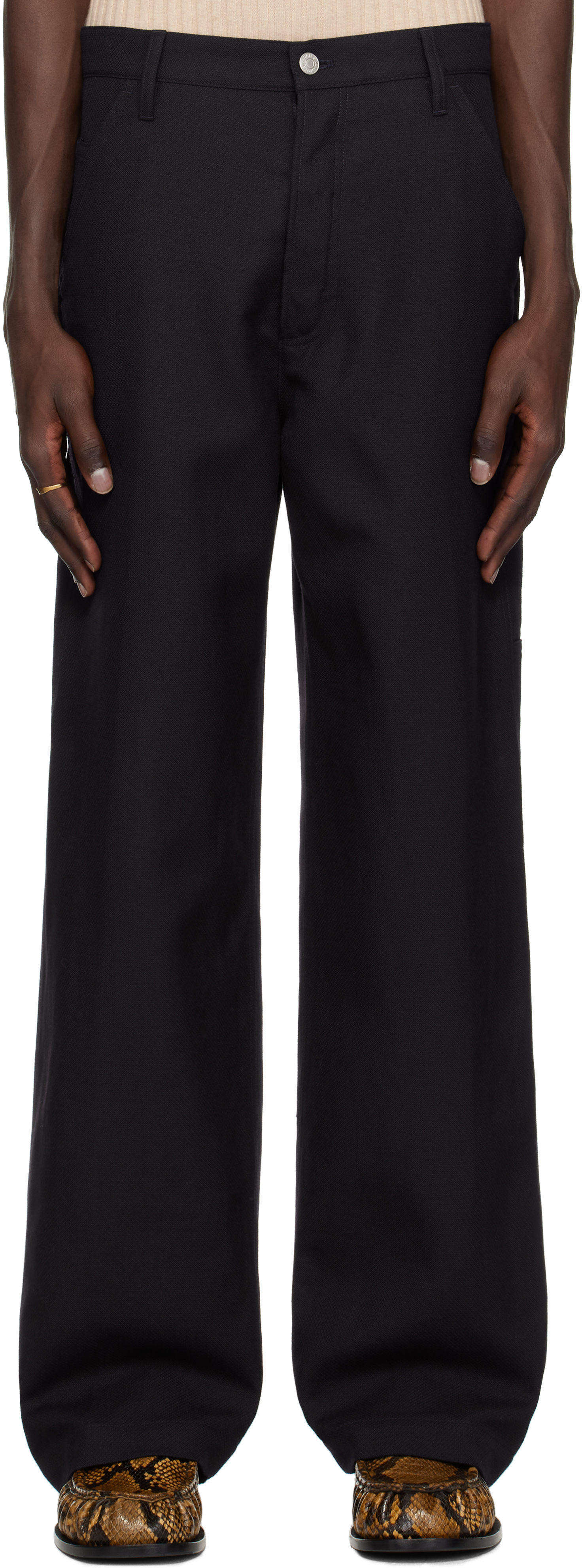 Navy Wool & Linen Trousers