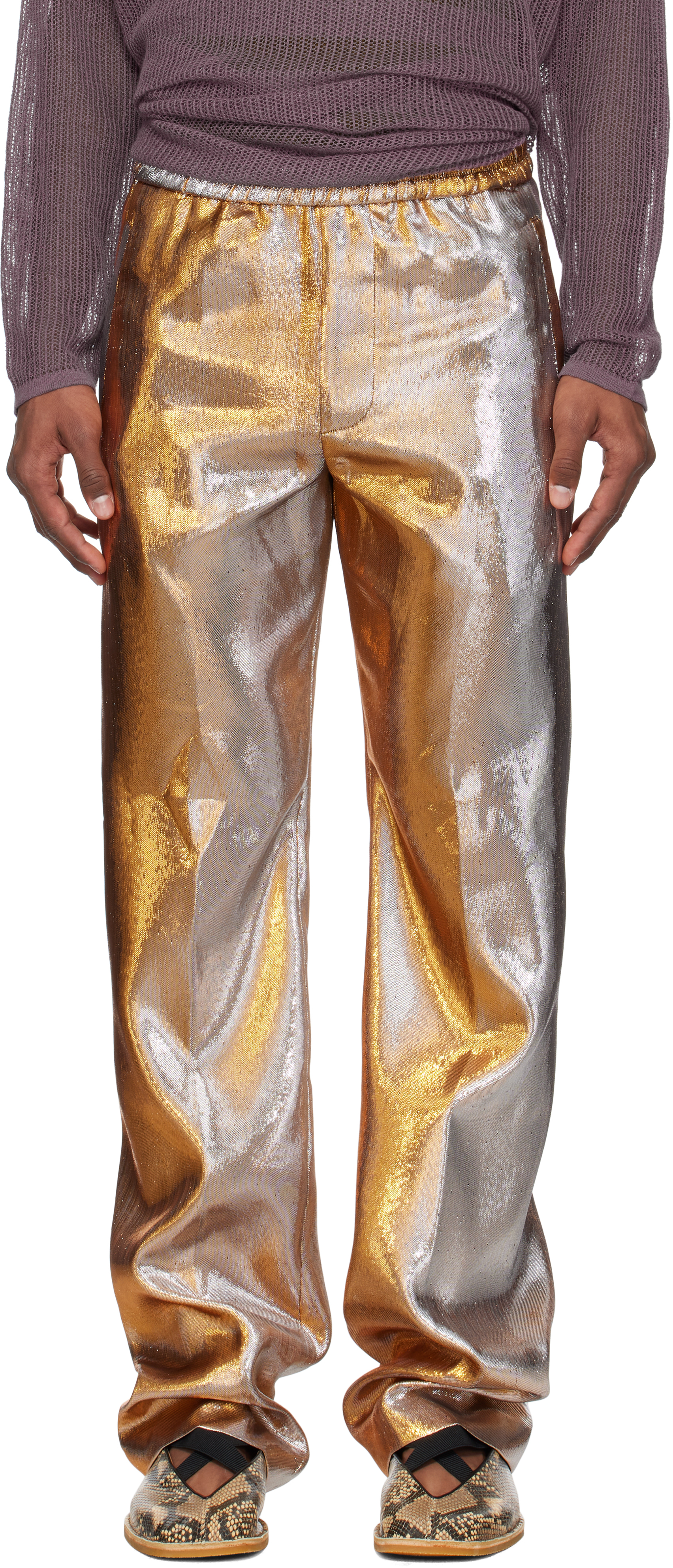 Dries Van Noten: シルバー ドローストリング トラウザーズ