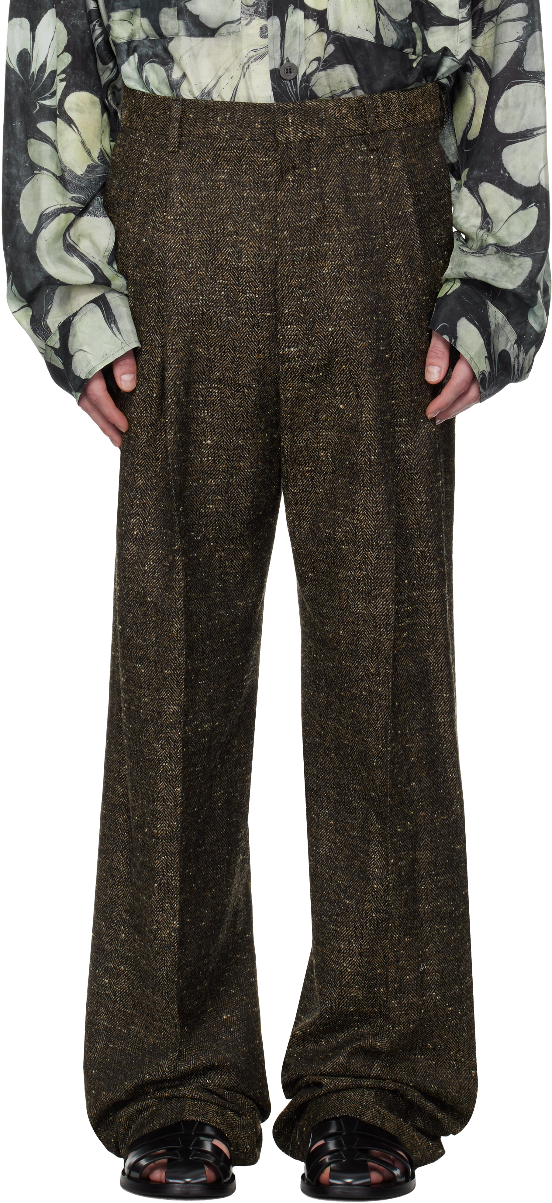 Dries Van Noten Brown Pleated Trousers In 705 Mud