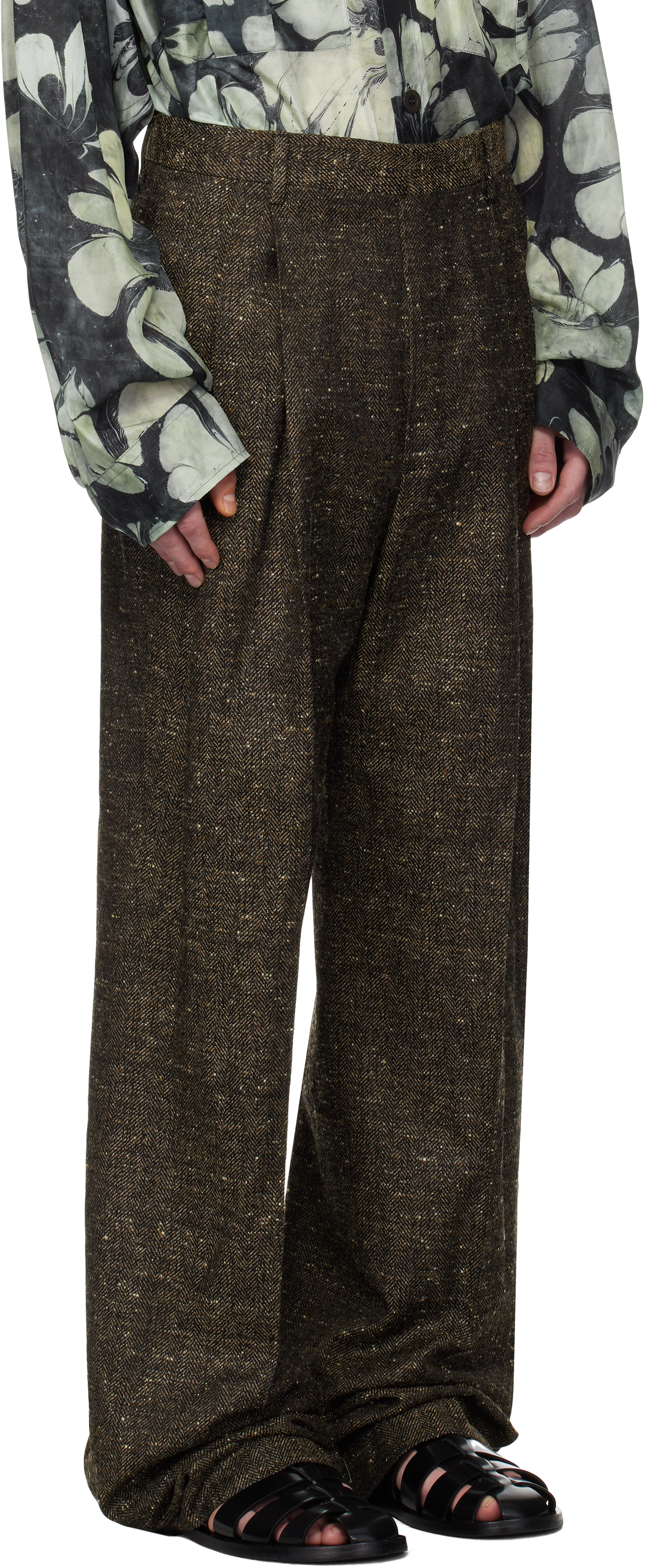 Dries Van Noten Brown Pleated Trousers In 705 Mud