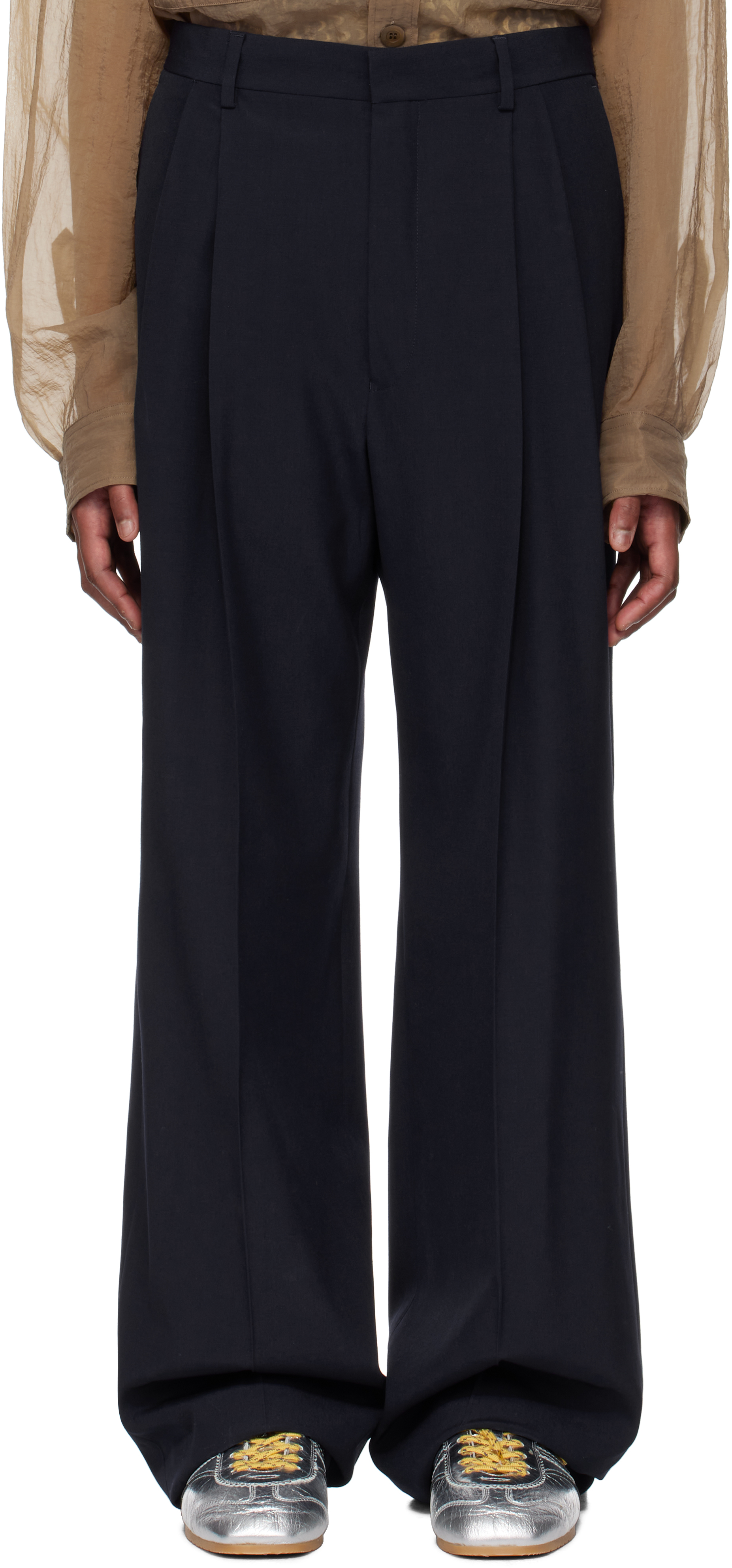Dries Van Noten Navy Wool Straight Trousers In 509 Navy