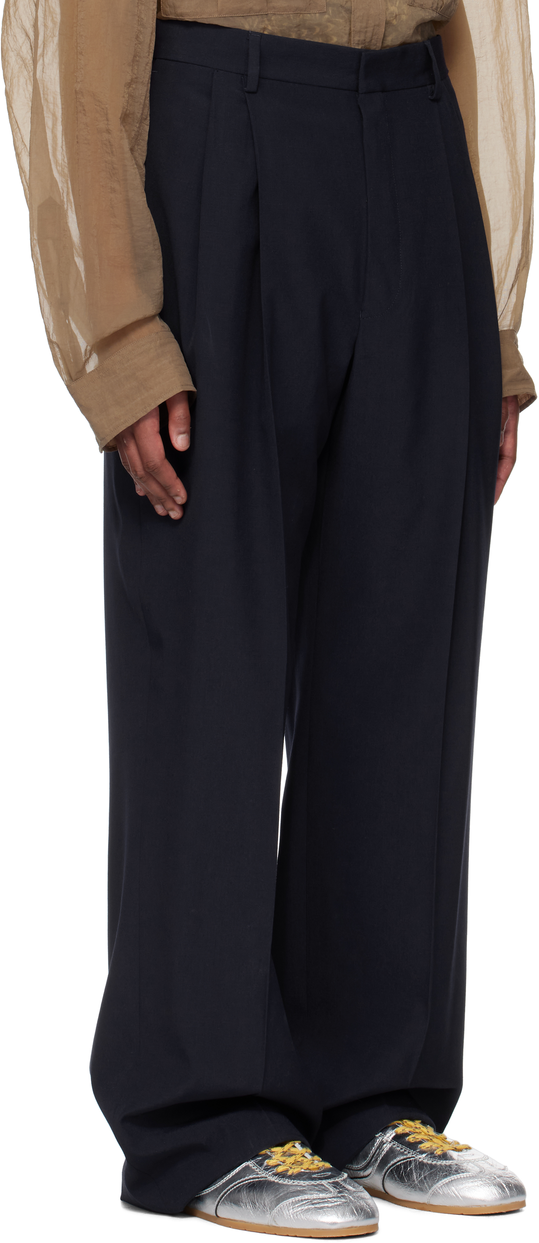 Dries Van Noten Navy Wool Straight Trousers In 509 Navy