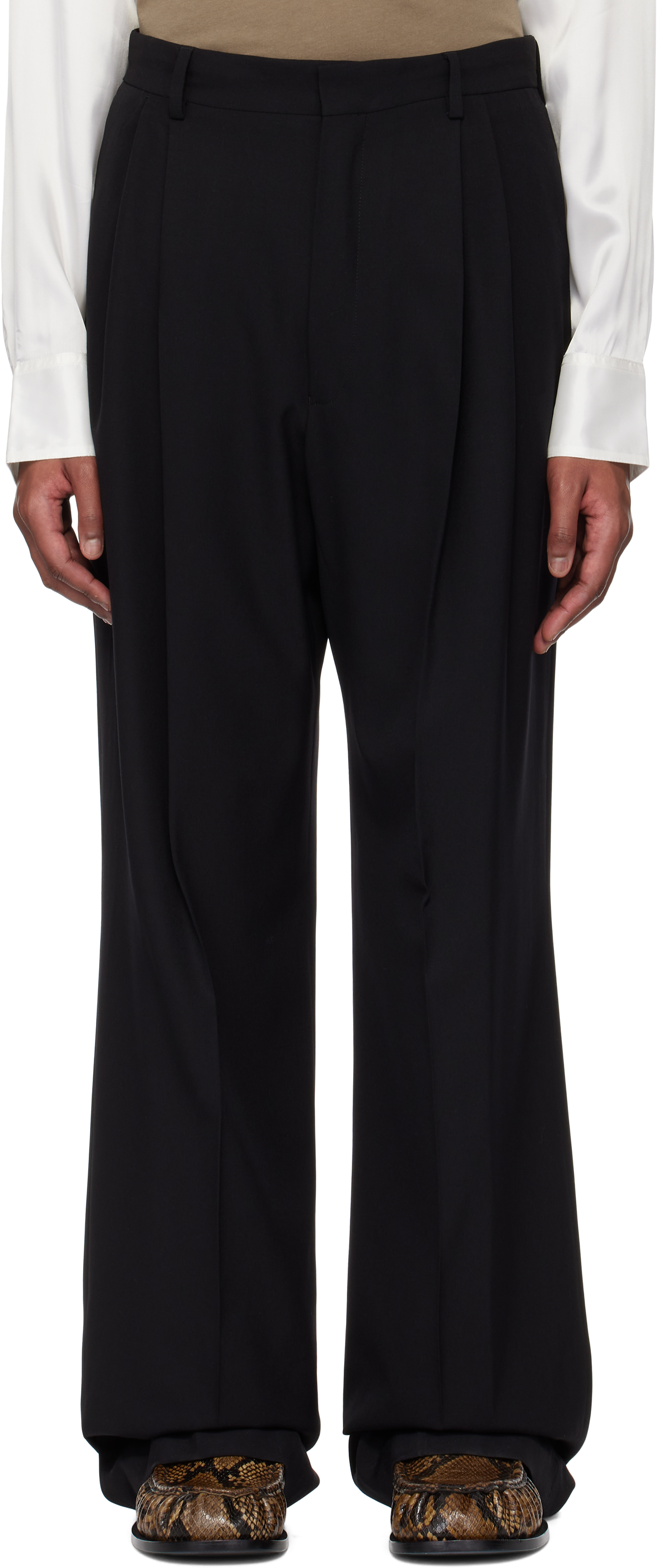 Dries Van Noten Penrud Pinstripe Pleated Wool Trousers In 900 Black