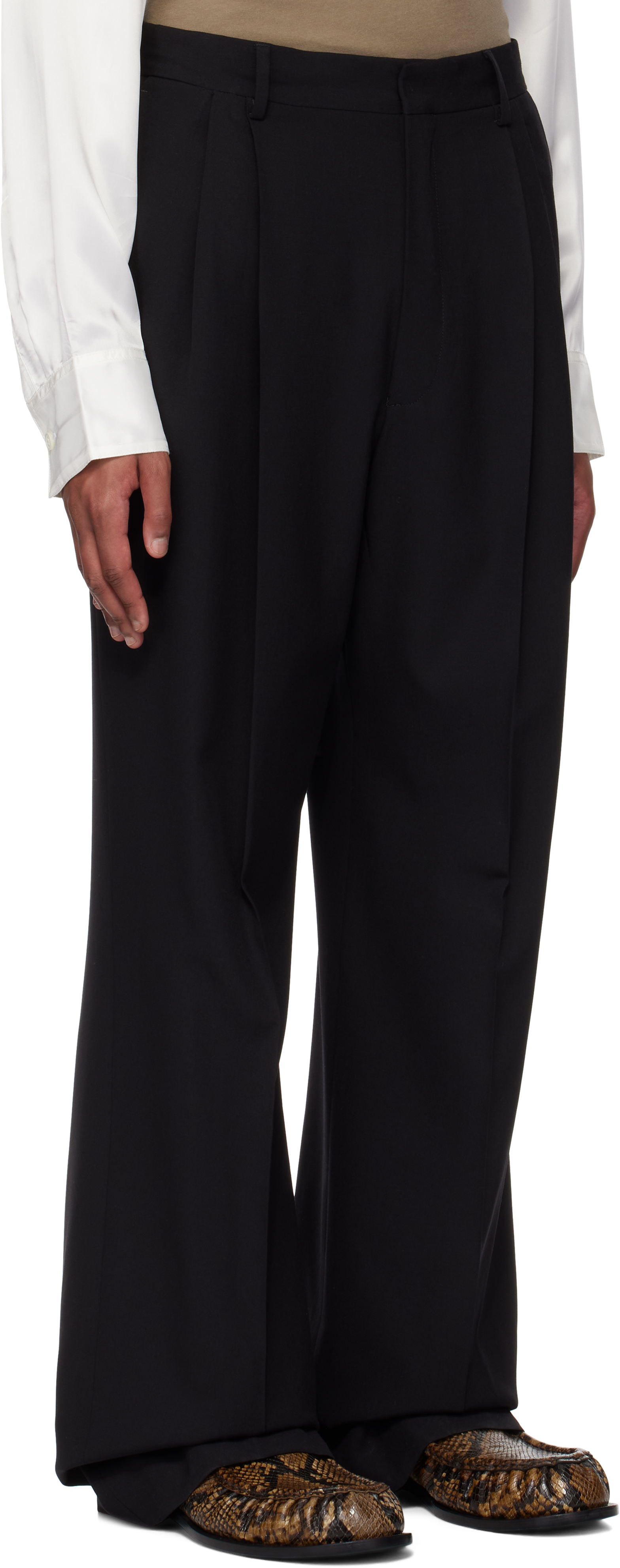 Dries Van Noten Penrud Pinstripe Pleated Wool Trousers In 900 Black
