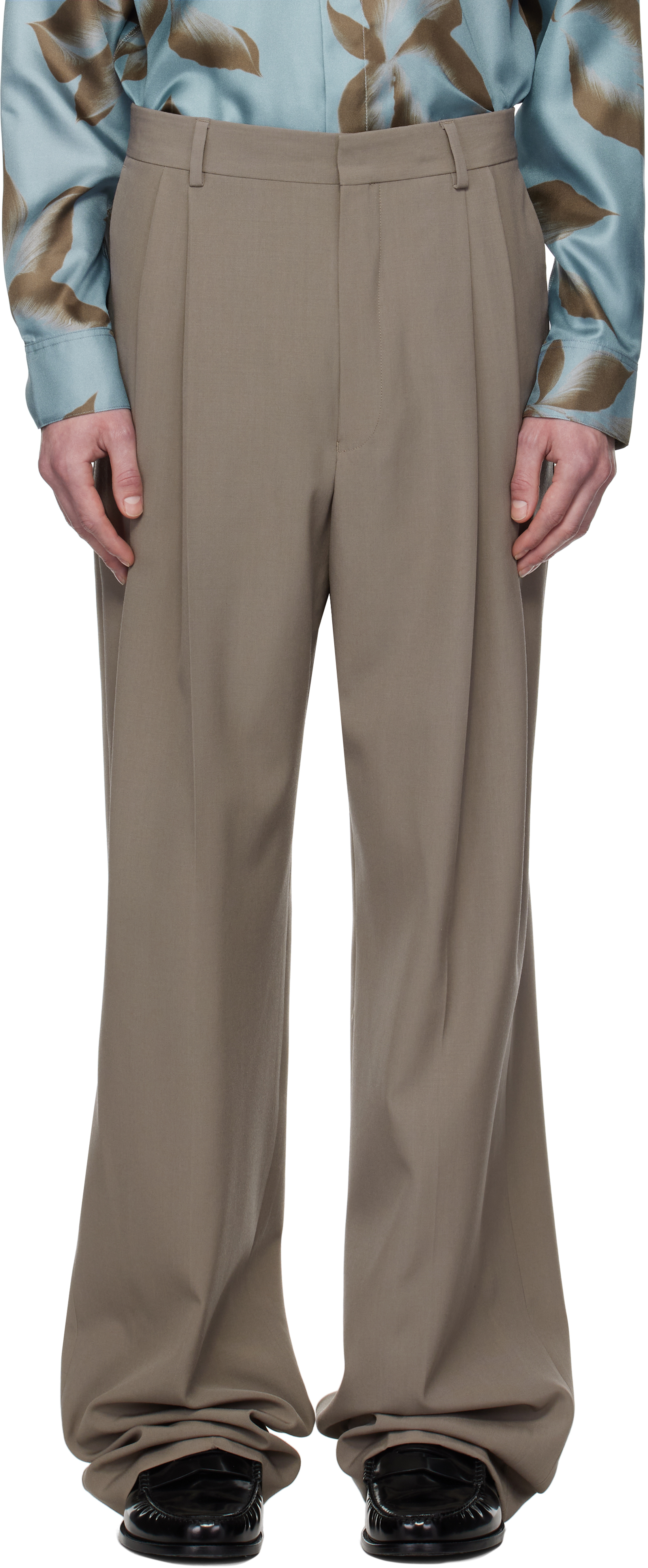 Dries Van Noten Gray Wool Straight Trousers In 801 Cement