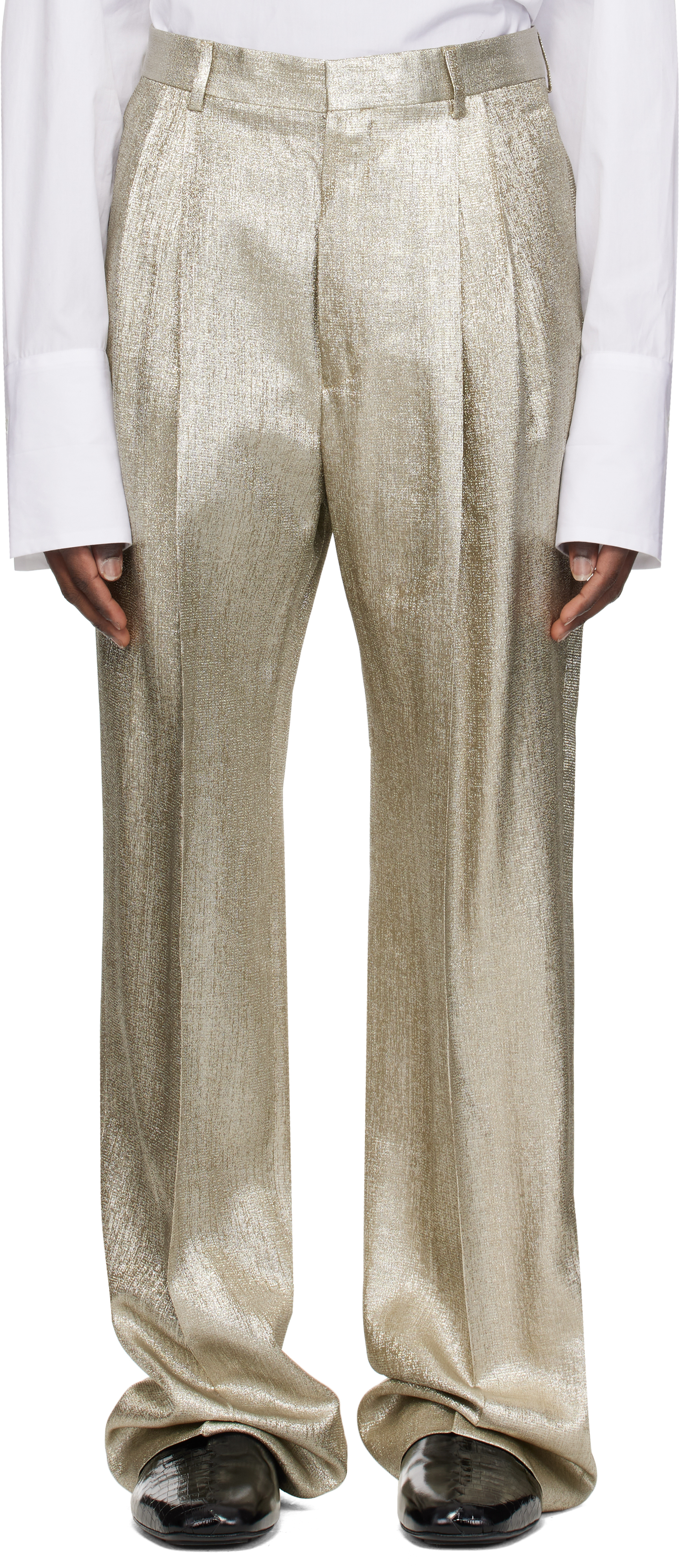 Silver Viscose Straight Trousers