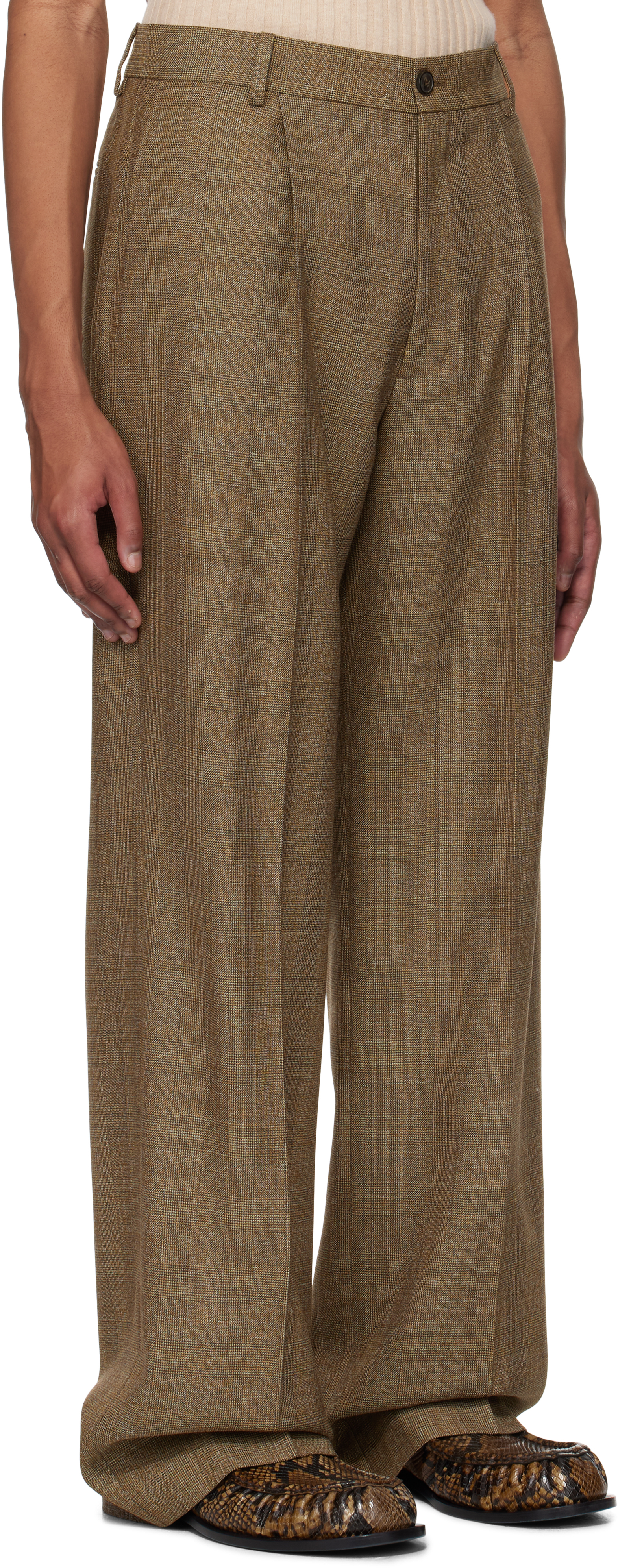 Dries Van Noten Beige Creased Trousers In 203 Mustard