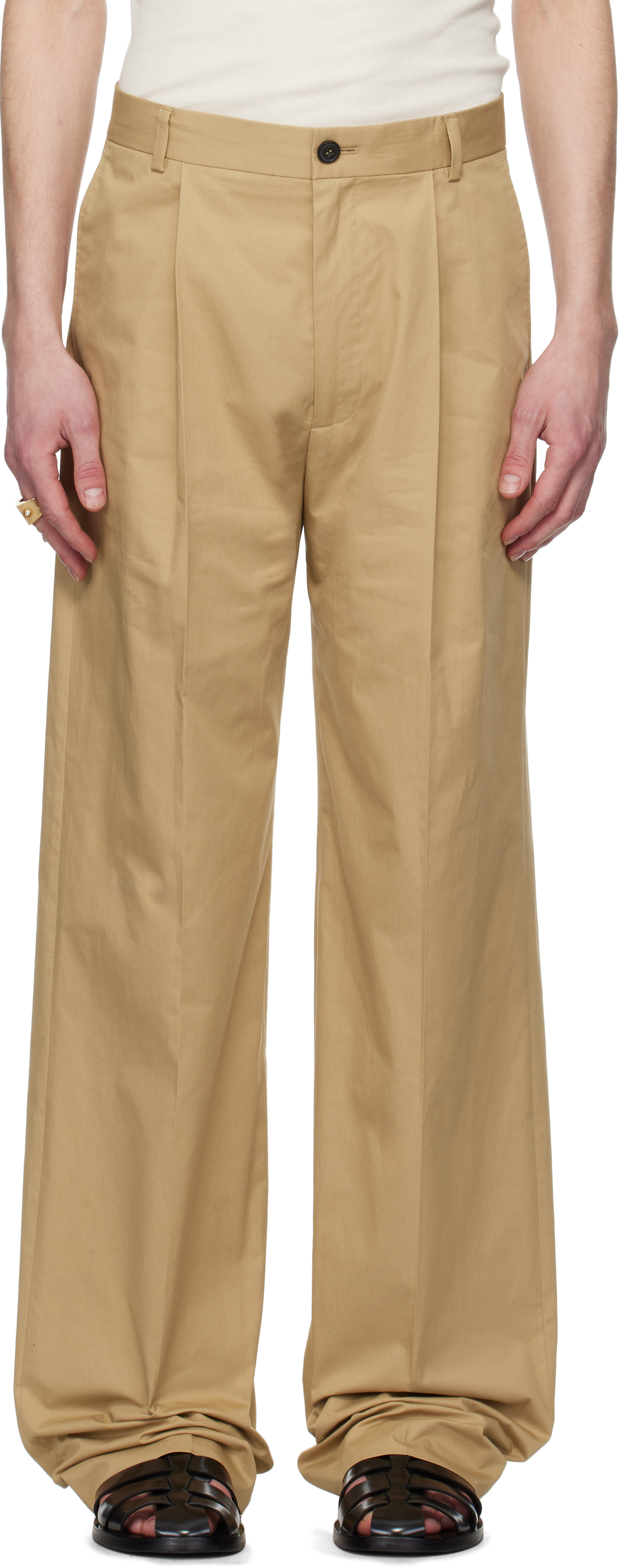 Dries Van Noten Beige Pleated Trousers In 103 Beige