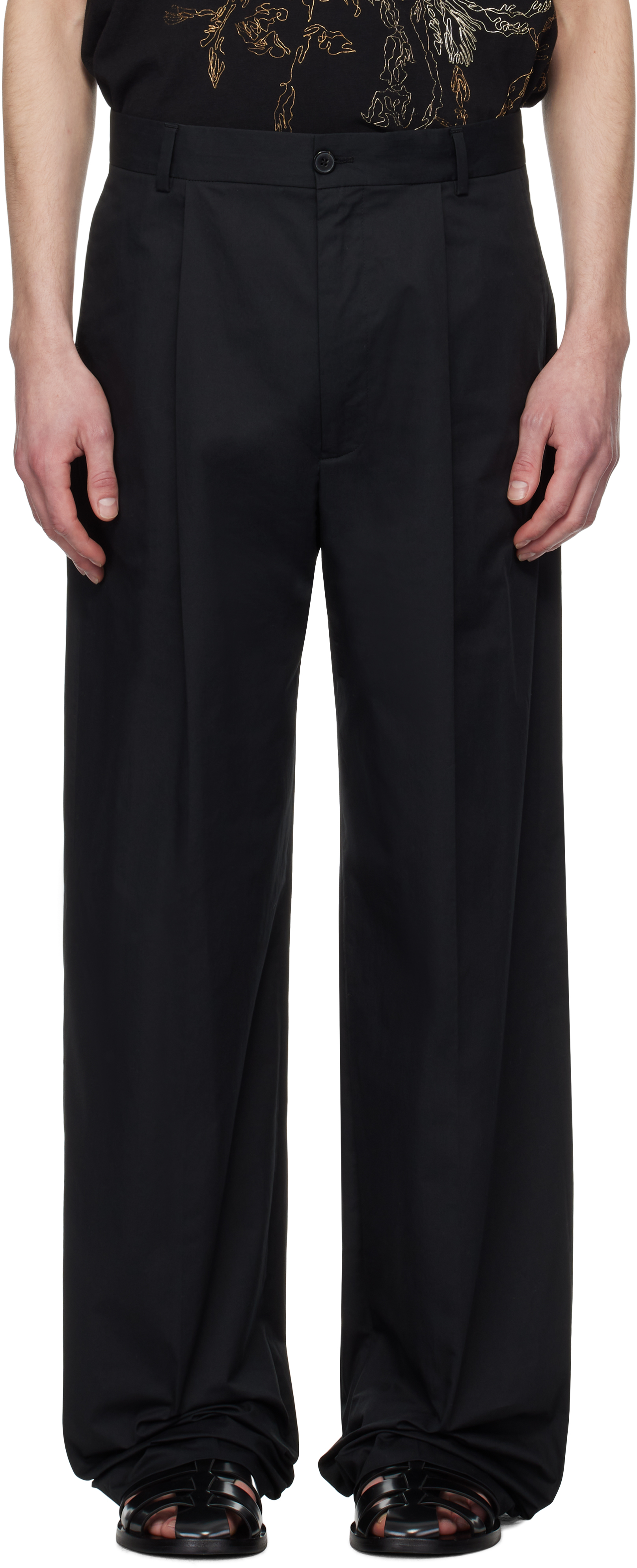 Dries Van Noten Black Pleated Trousers In 900 Black