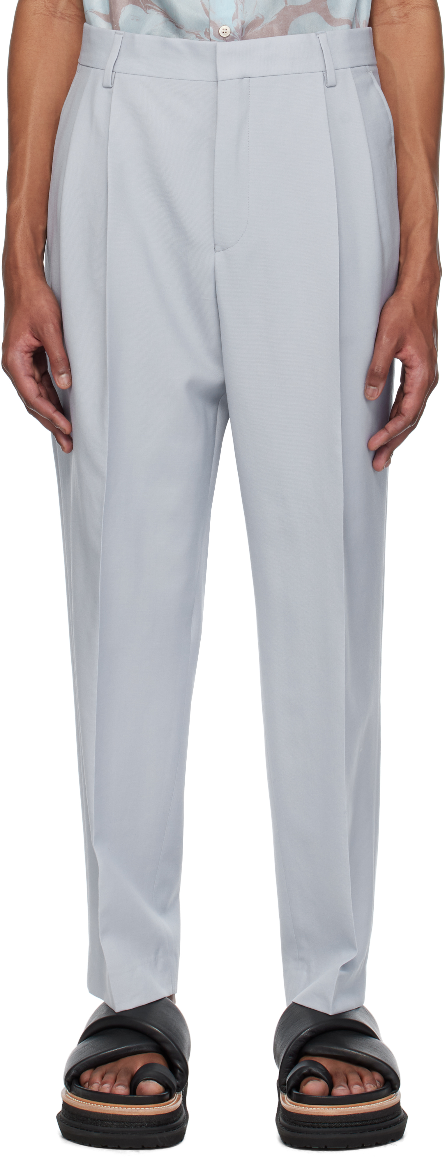 Blue Pleated Wool Trousers