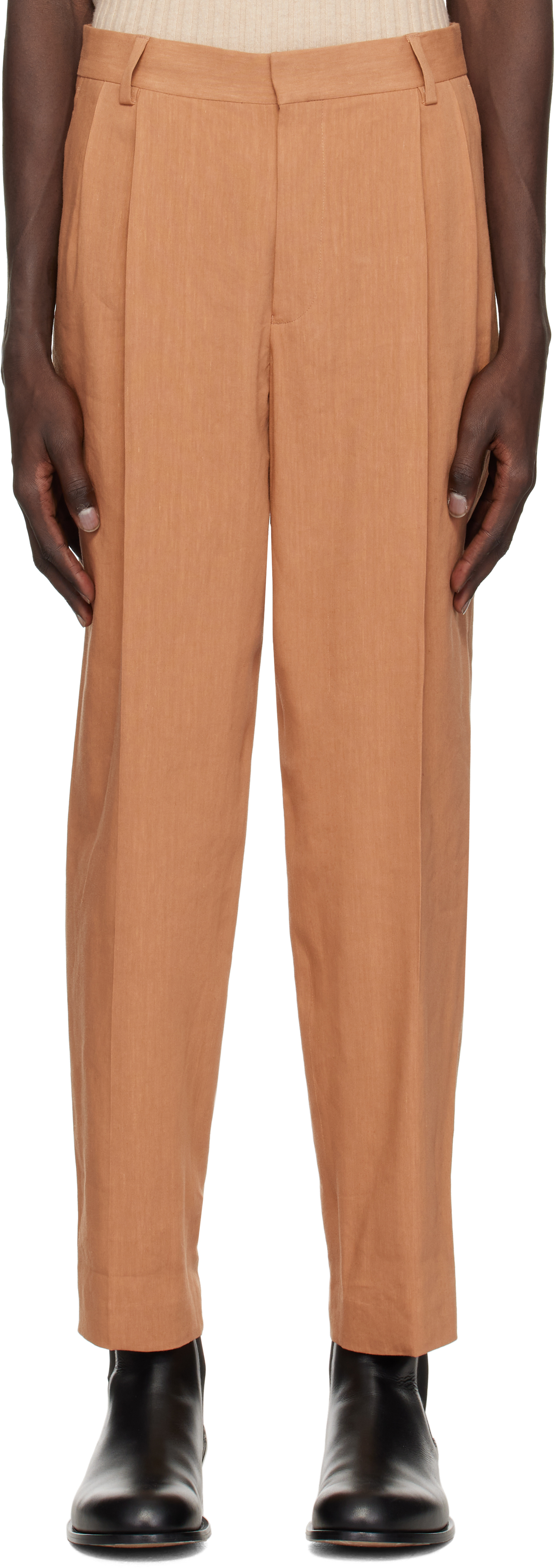 Dries Van Noten Tan Pleated Trousers In 102 Camel