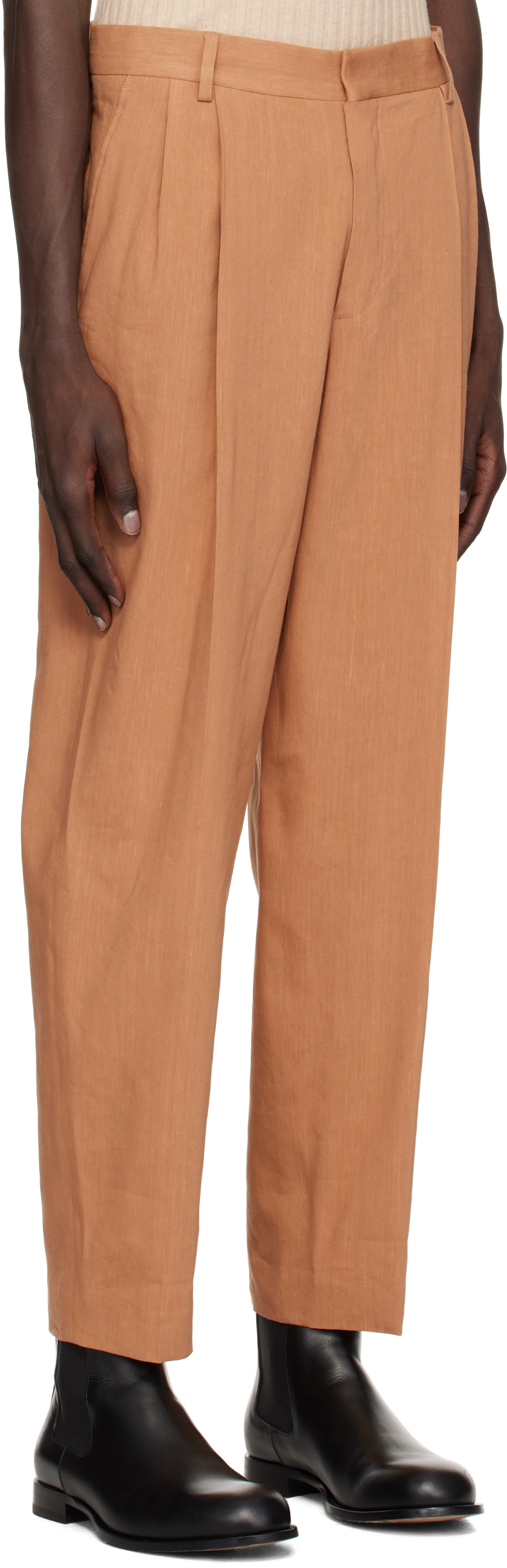 Dries Van Noten Tan Pleated Trousers In 102 Camel