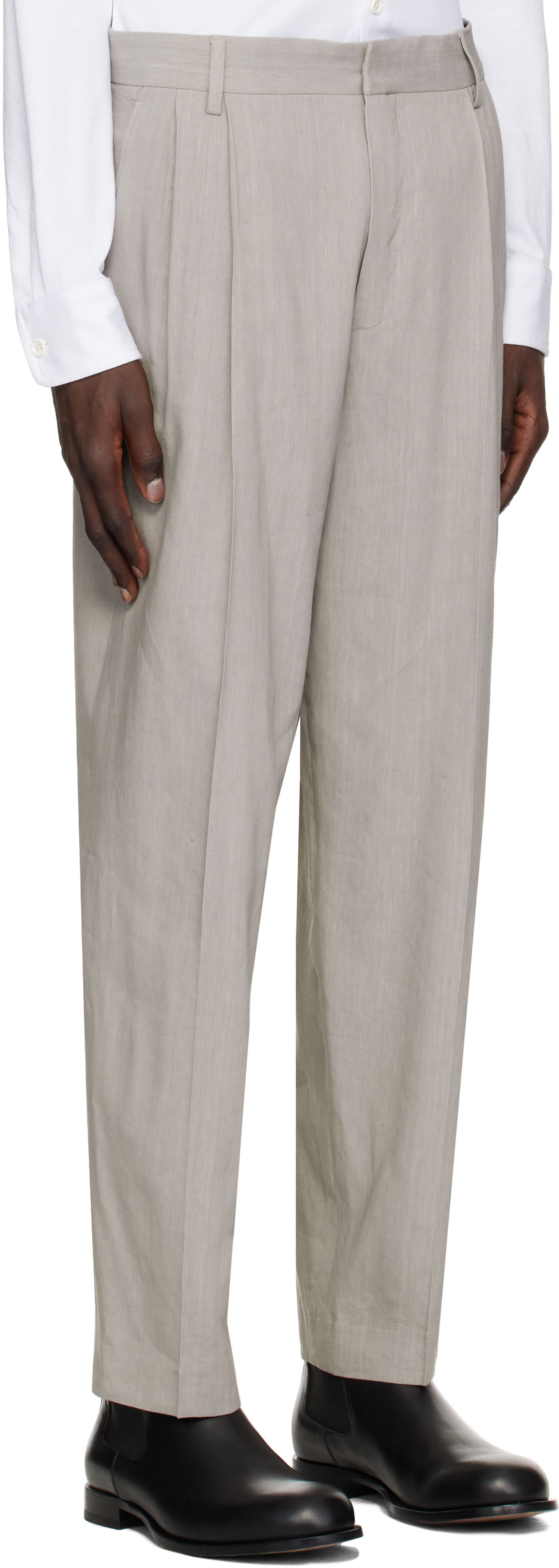 Dries Van Noten Gray Pleated Trousers In 802 Grey