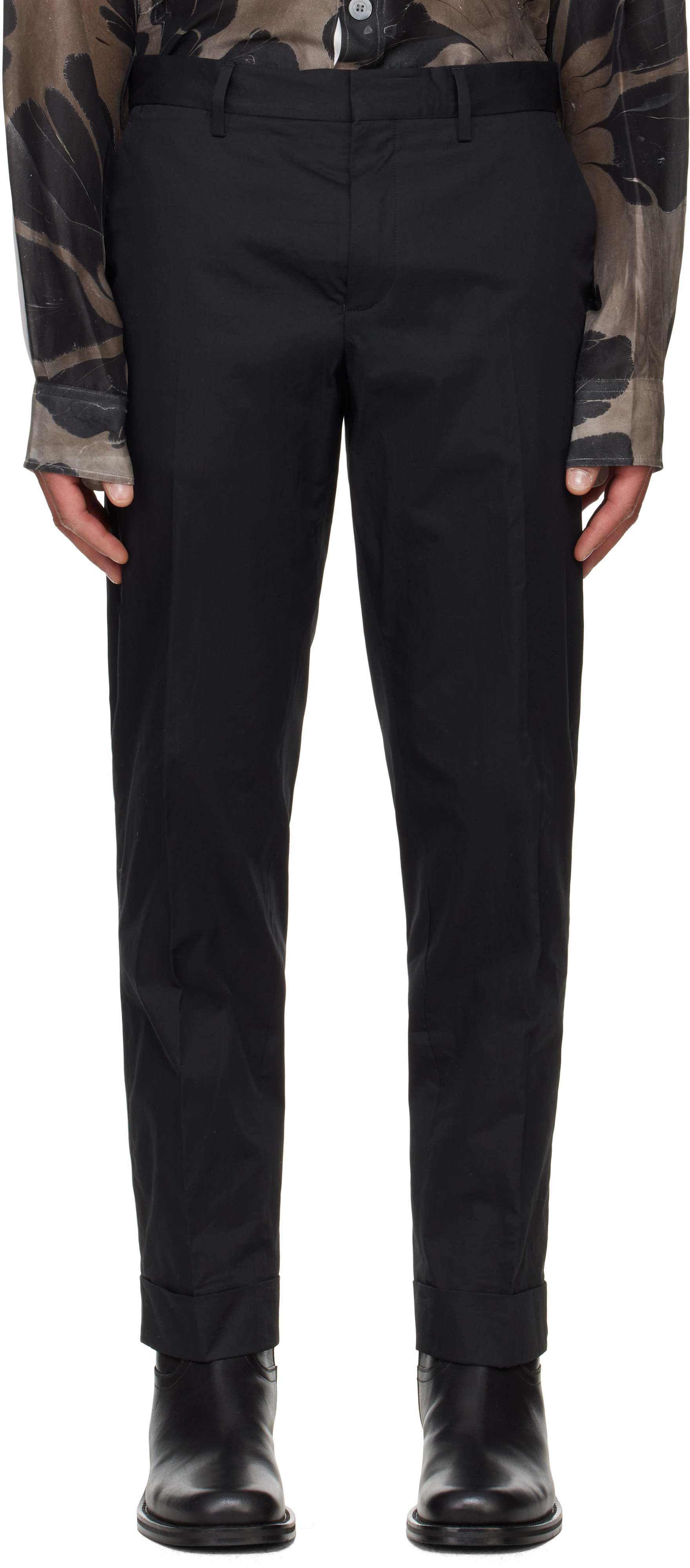 DRIES VAN NOTEN BLACK CUFFED TROUSERS