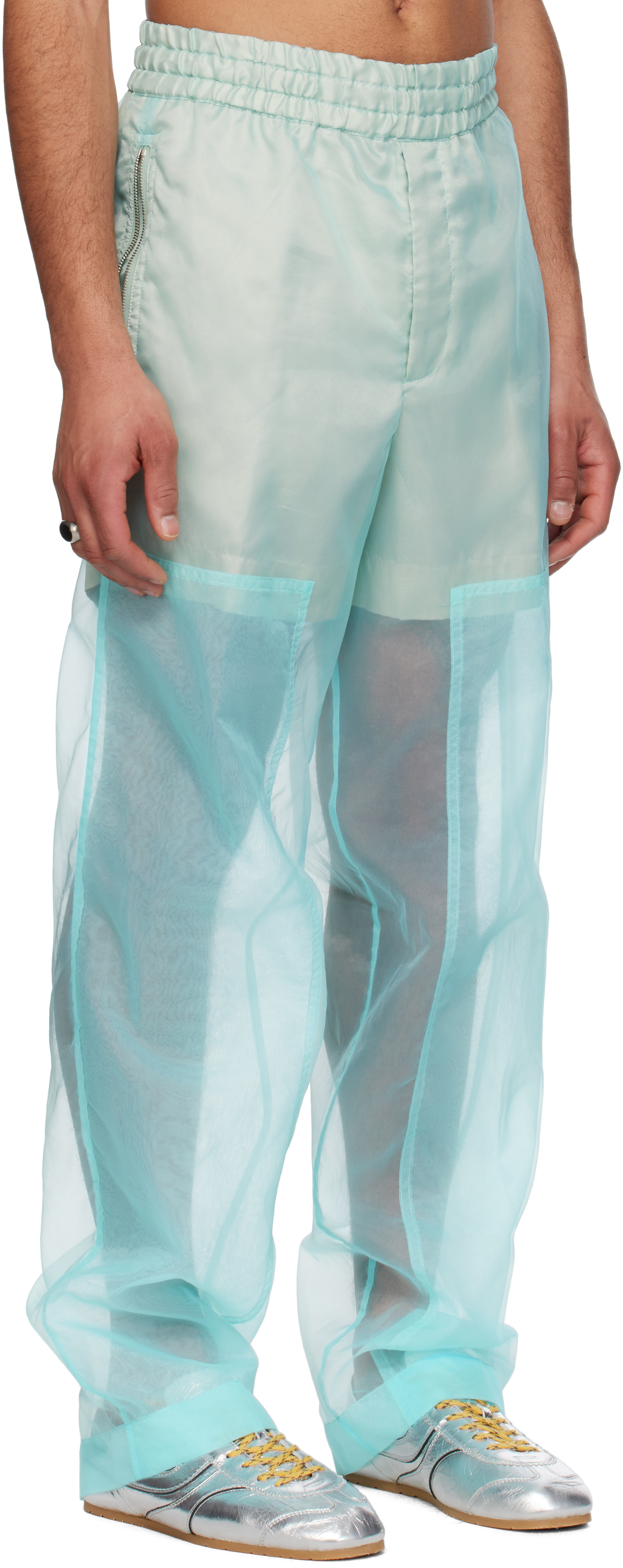 Dries Van Noten Blue Layered Trousers In Turquoise 503