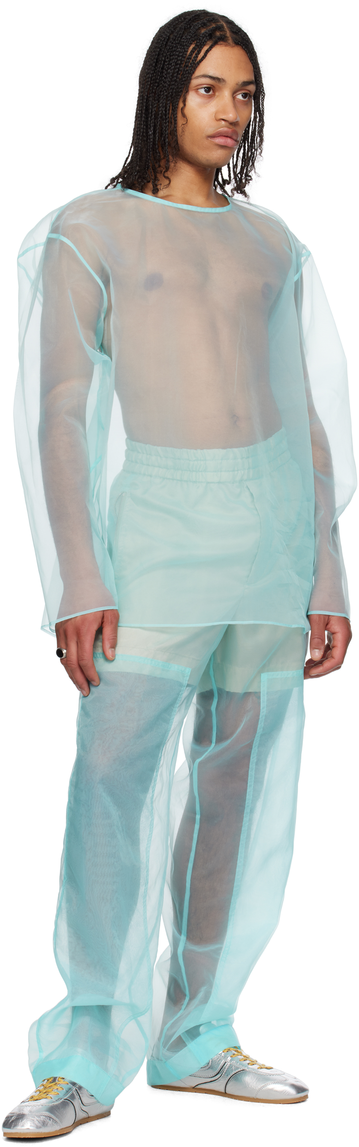 Dries Van Noten Blue Layered Trousers In Turquoise 503