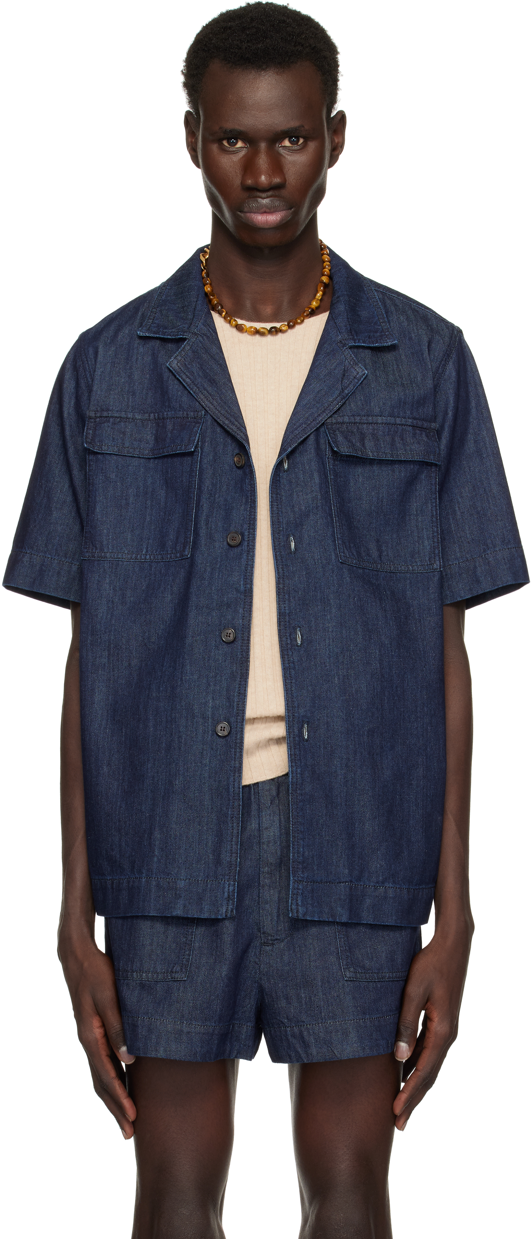 Navy Paneled Denim Shirt