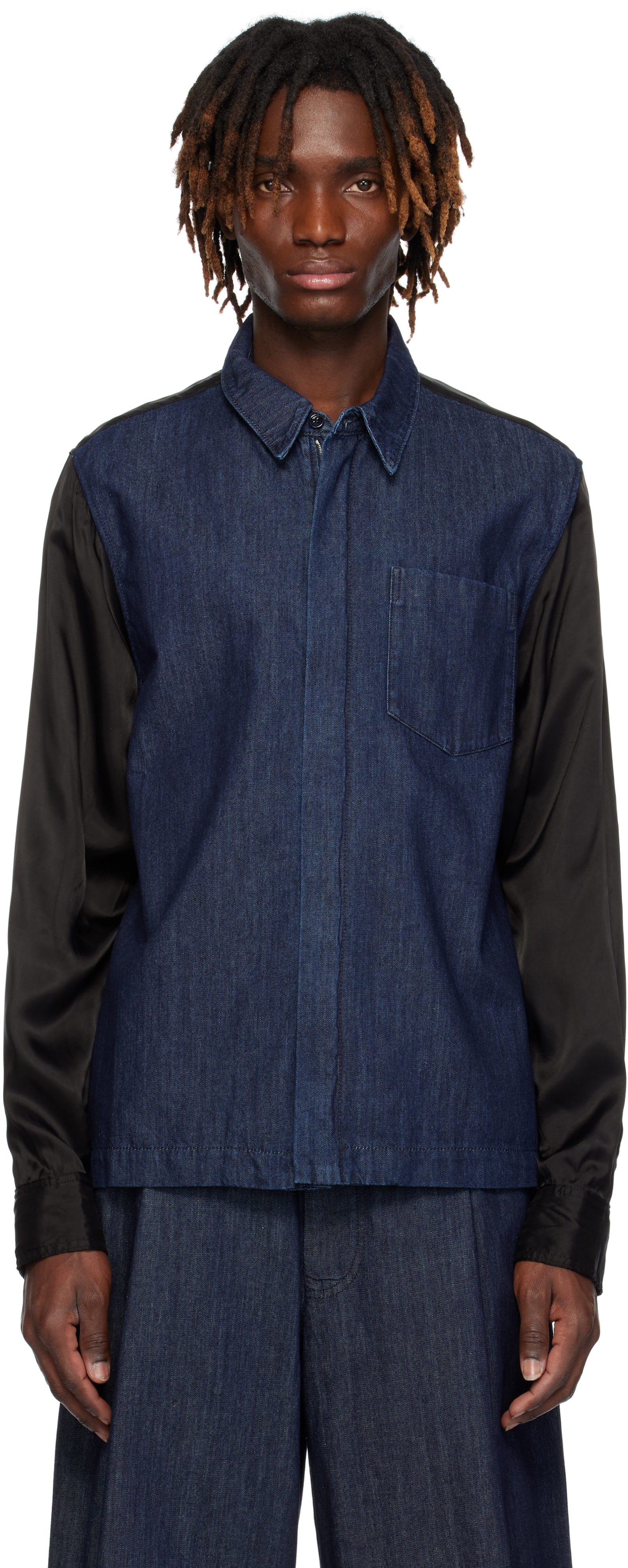 Blue 
Black Zip Denim Shirt