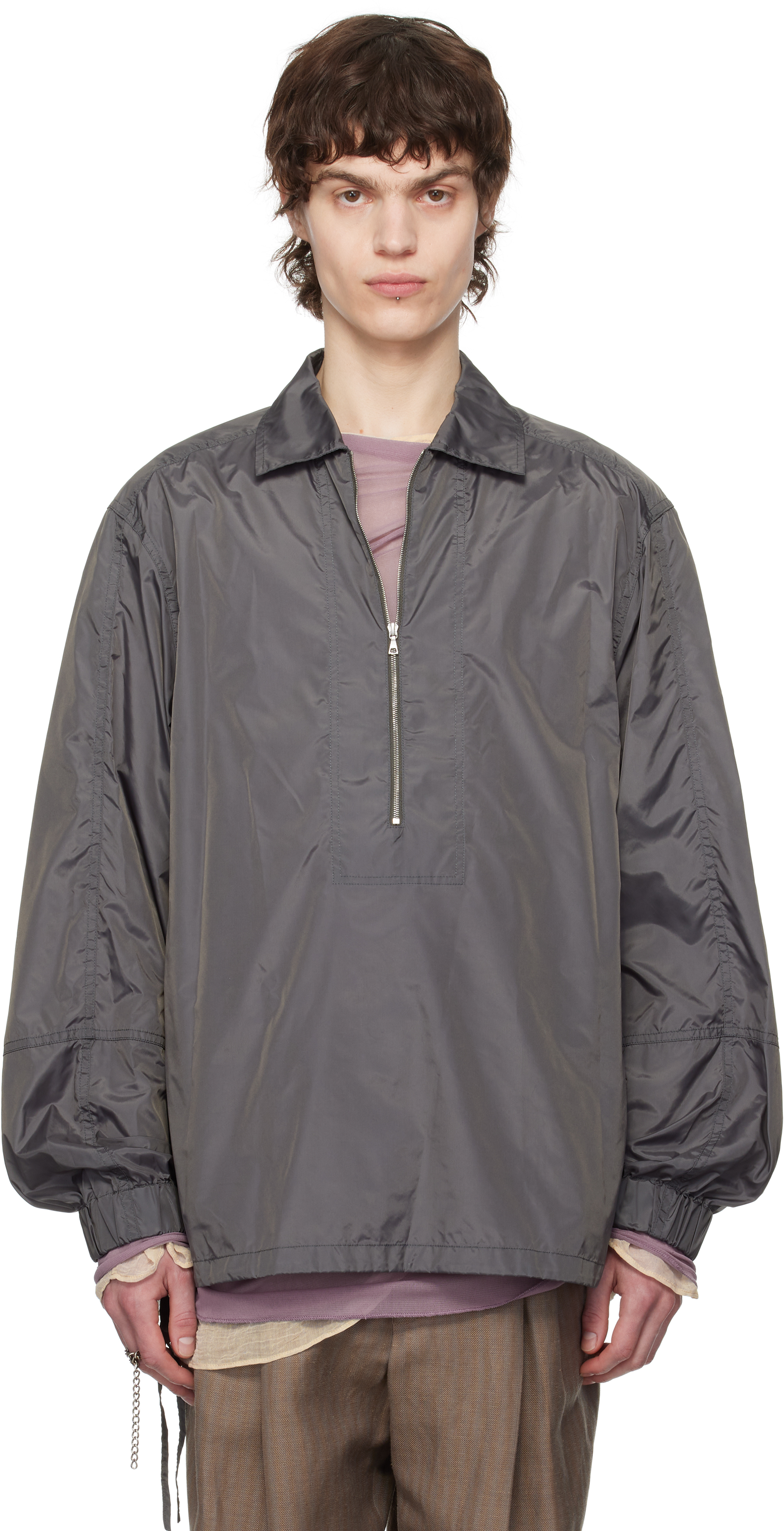 Dries Van Noten Gray Half-zip Shirt In 803 Dark Grey