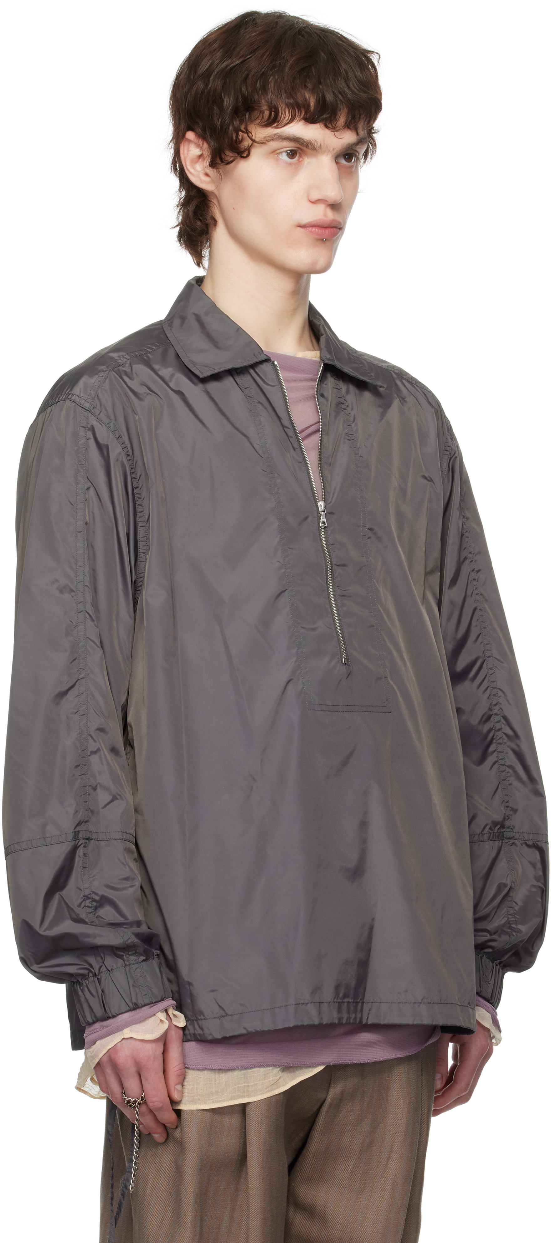 Dries Van Noten Gray Half-zip Shirt In 803 Dark Grey