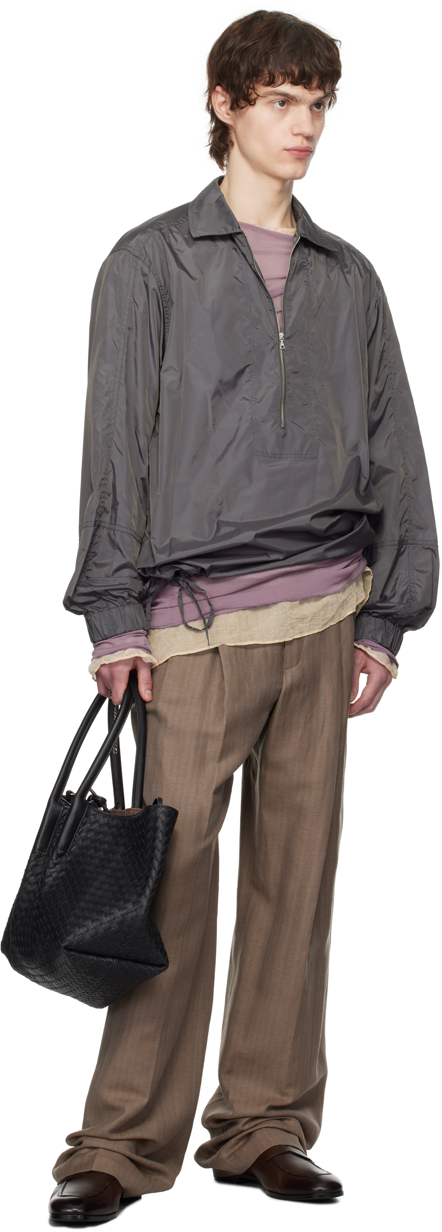 Dries Van Noten Gray Half-zip Shirt In 803 Dark Grey