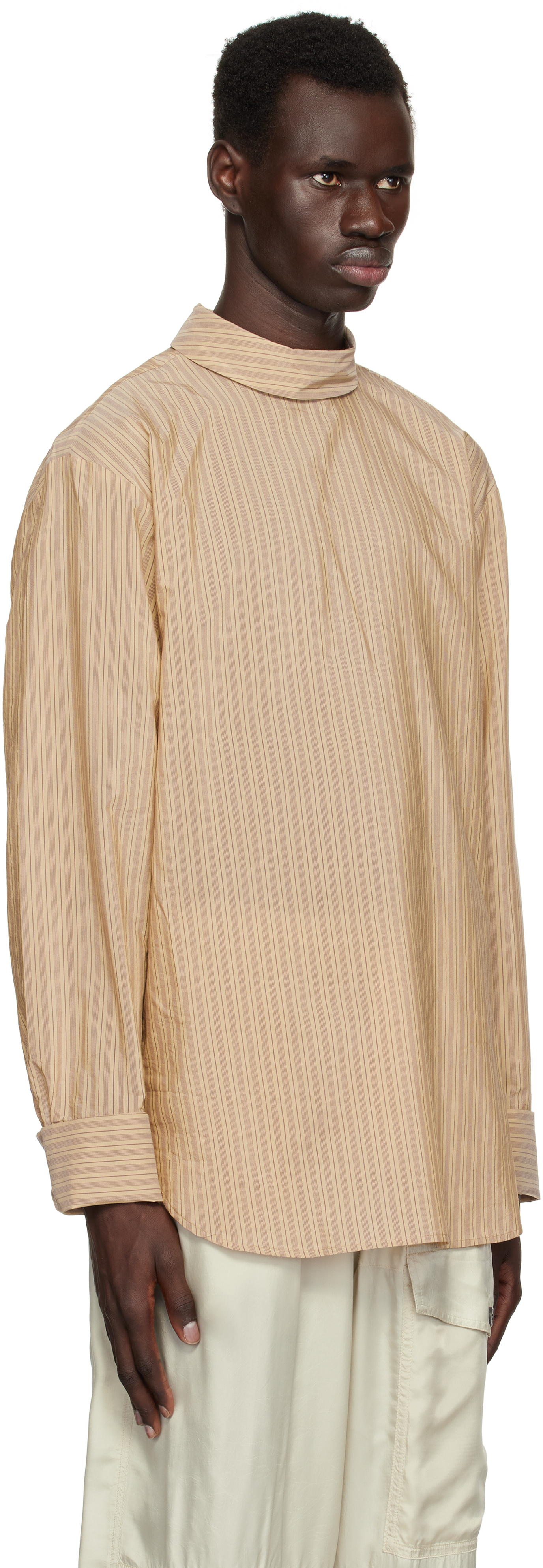 Dries Van Noten Beige Striped Turtleneck Shirt In 101 Sand