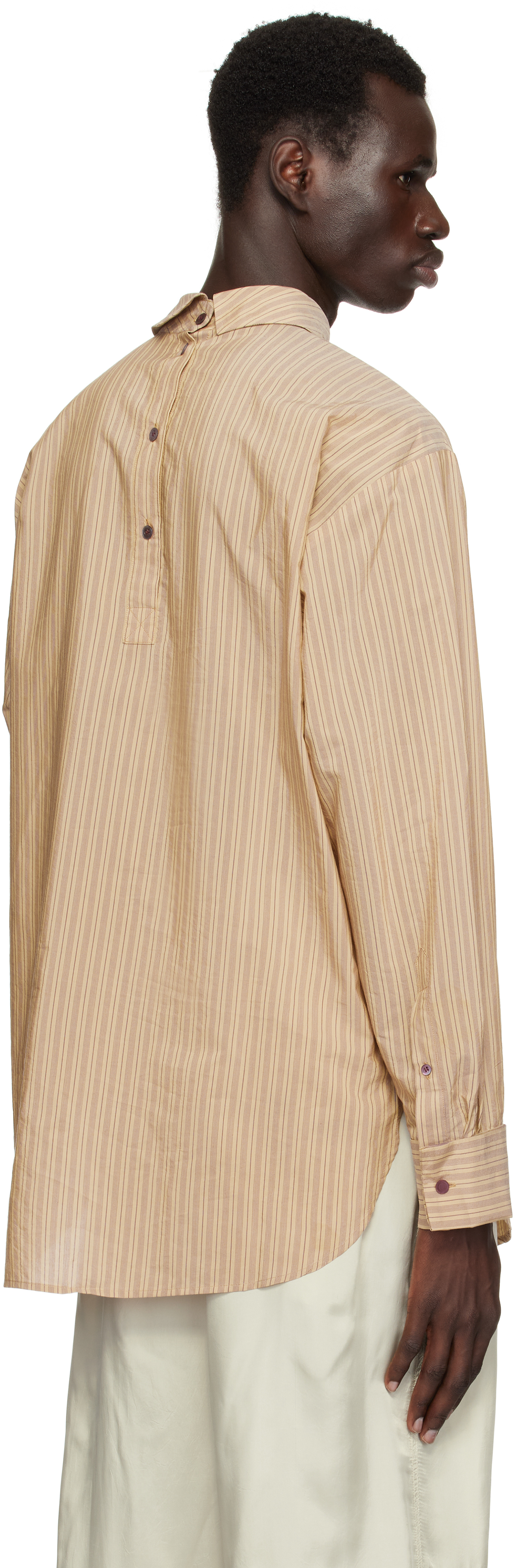 Dries Van Noten Beige Striped Turtleneck Shirt In 101 Sand