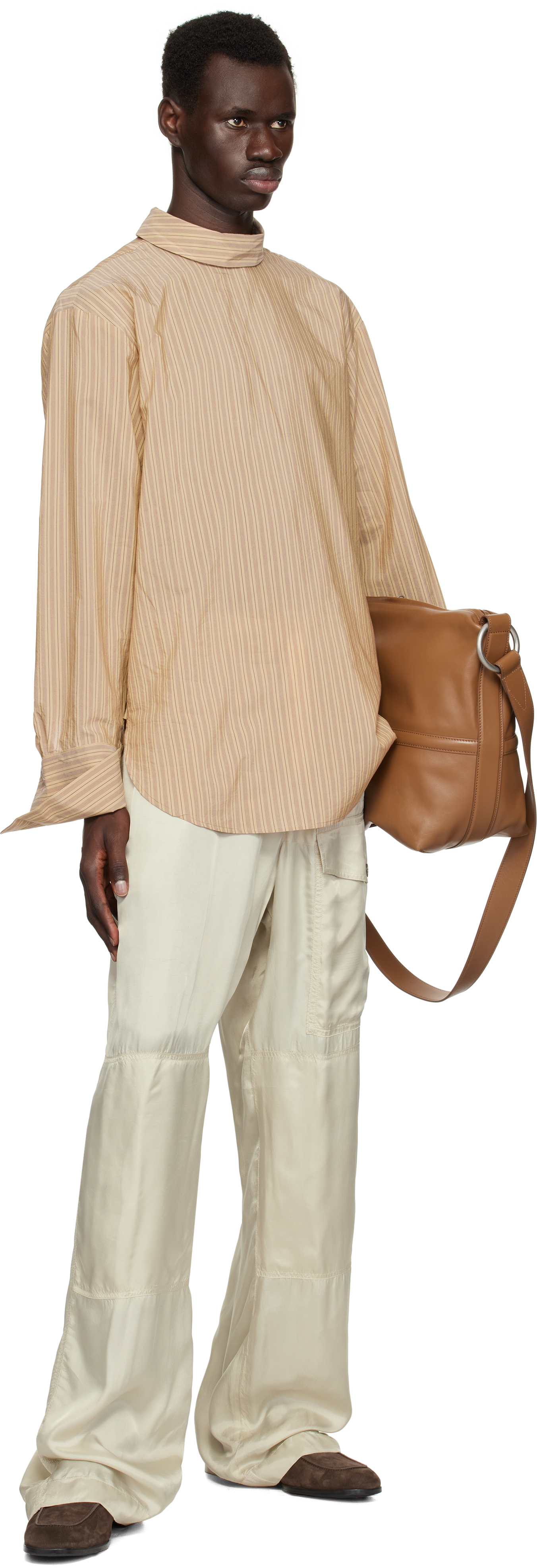 Dries Van Noten Beige Striped Turtleneck Shirt In 101 Sand