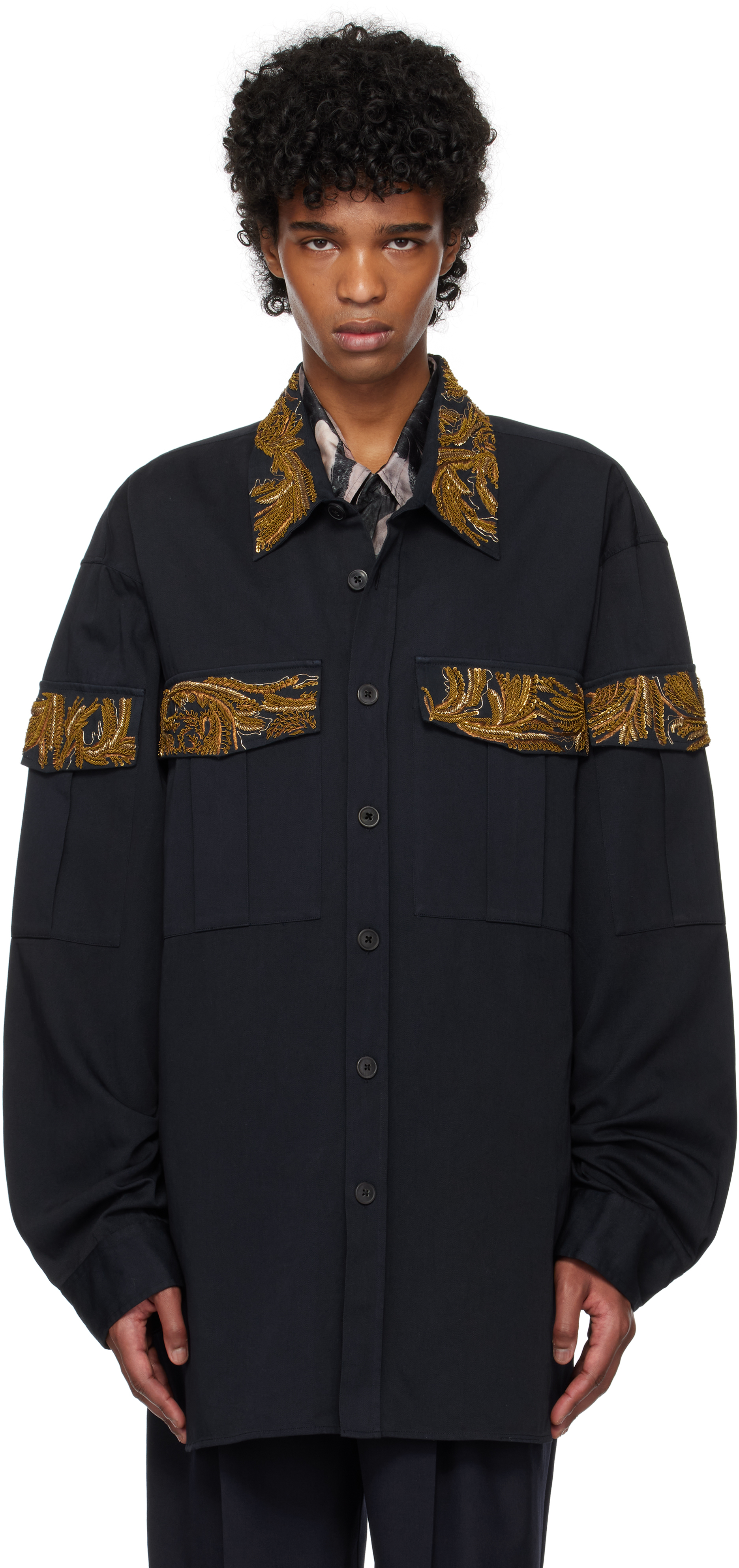 Navy Embroidered Shirt