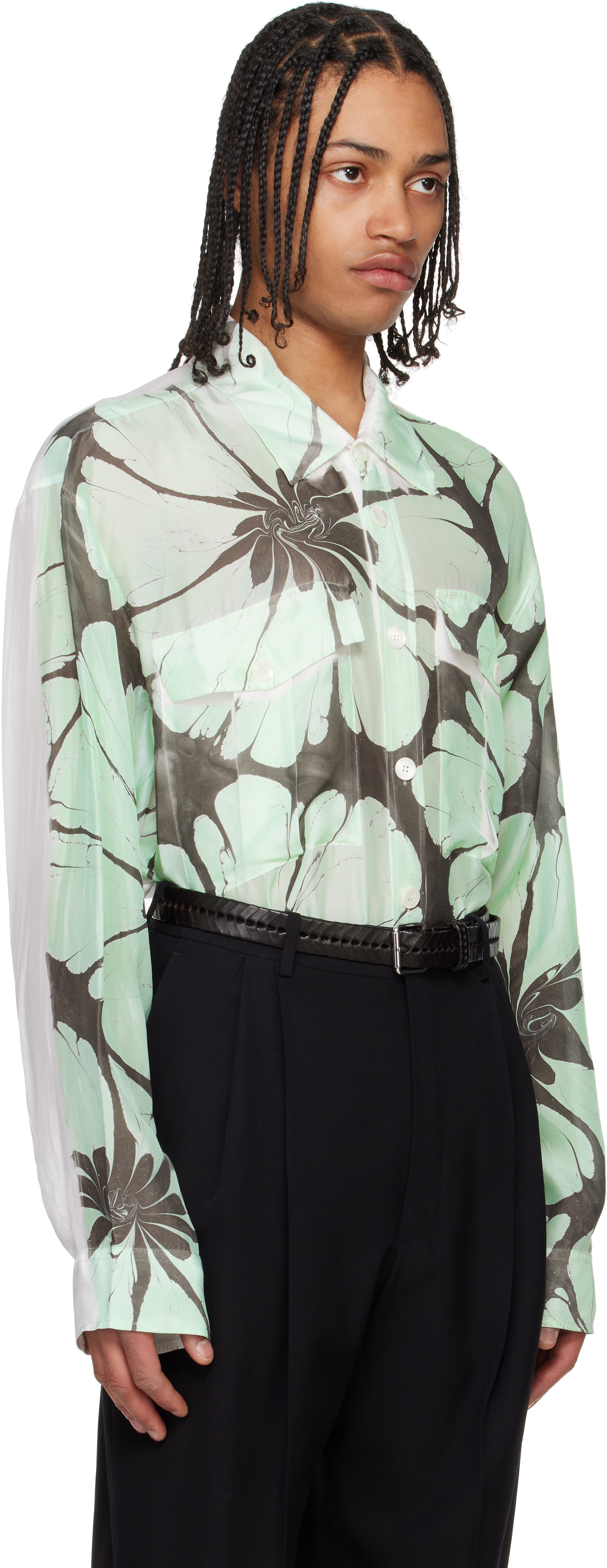 Dries Van Noten Green & White Printed Shirt In 976 Dessin B