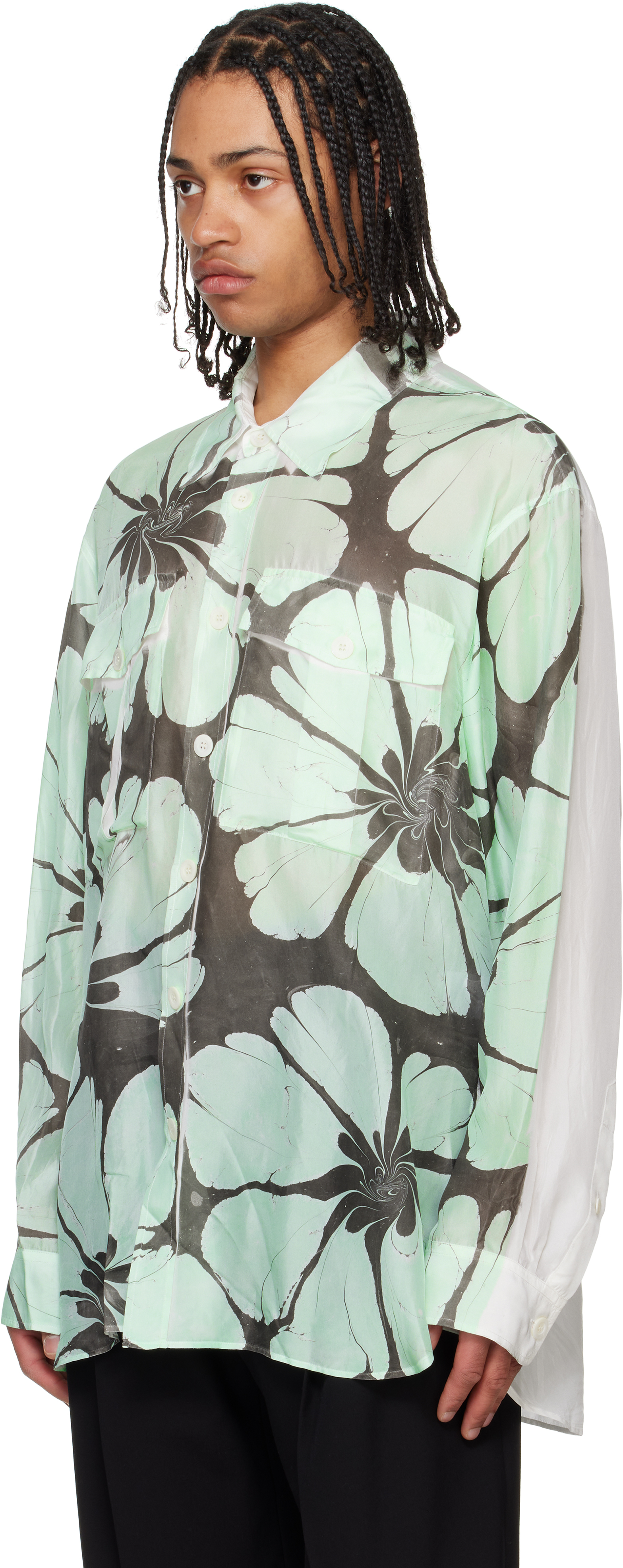Dries Van Noten Green & White Printed Shirt In 976 Dessin B