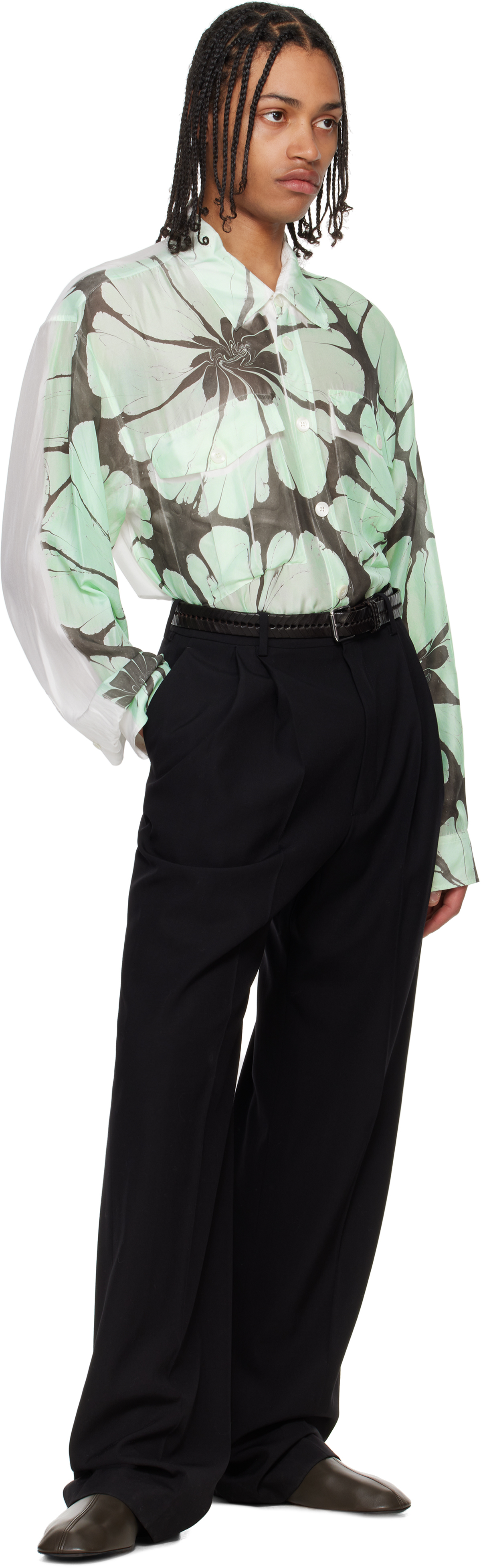 Dries Van Noten Green & White Printed Shirt In 976 Dessin B