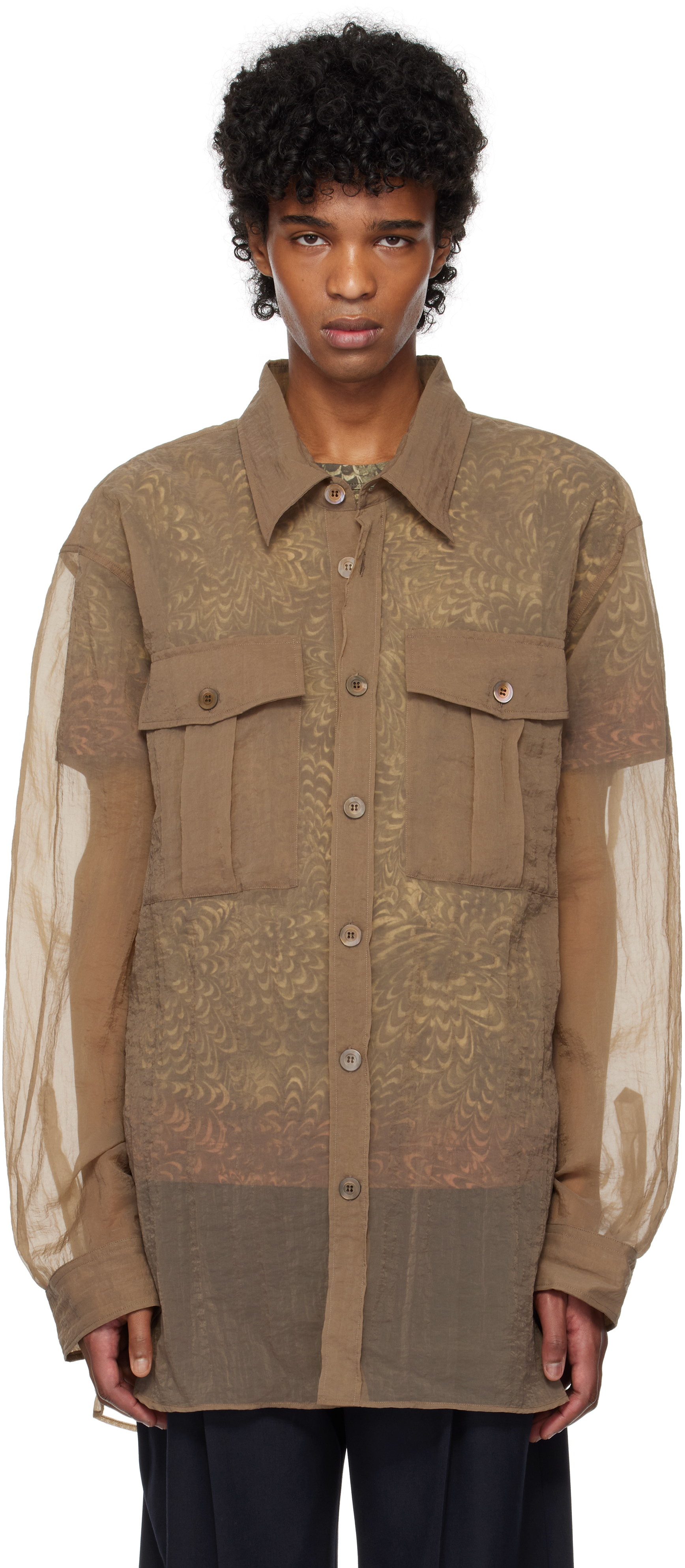 Dries Van Noten Brown Crinkled Shirt In 703 Brown