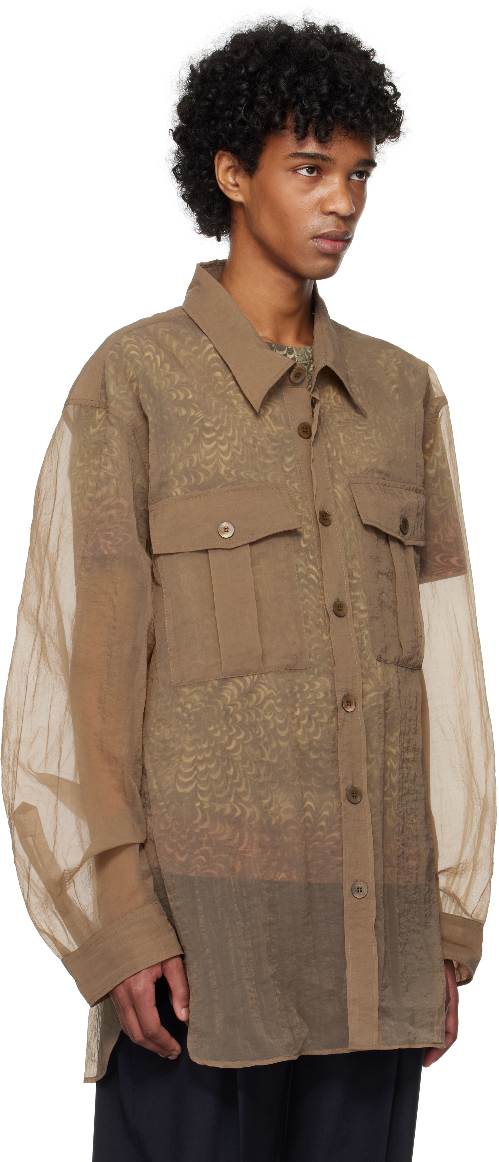 Dries Van Noten Brown Crinkled Shirt In 703 Brown