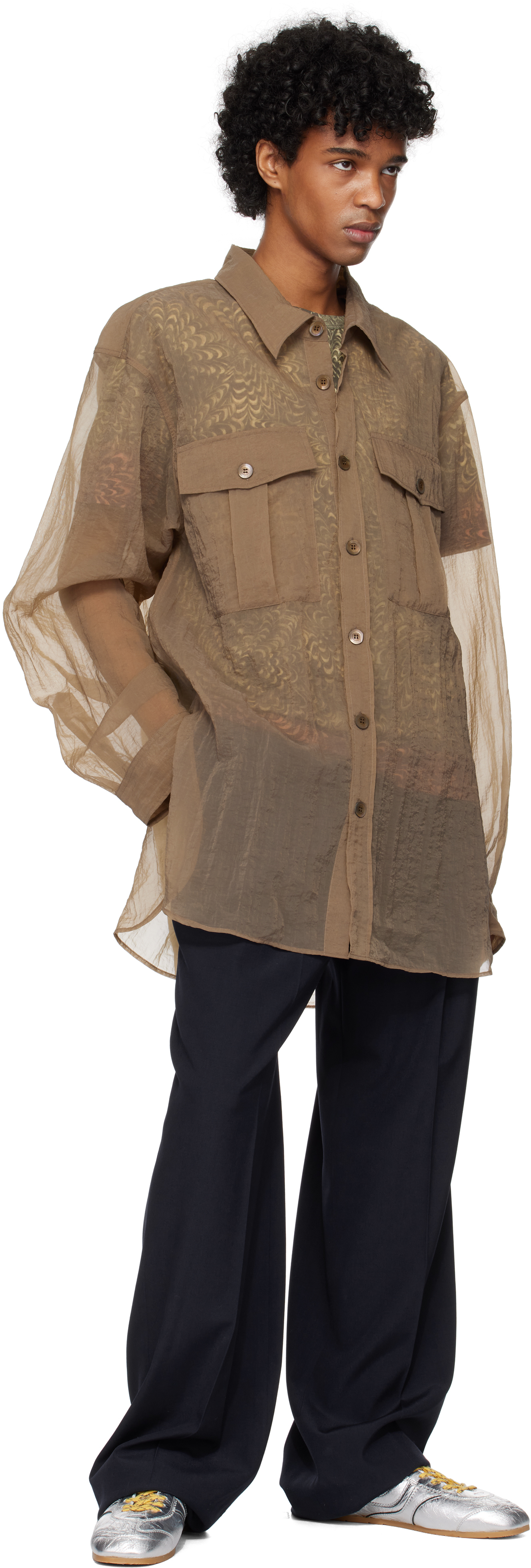 Dries Van Noten Brown Crinkled Shirt In 703 Brown