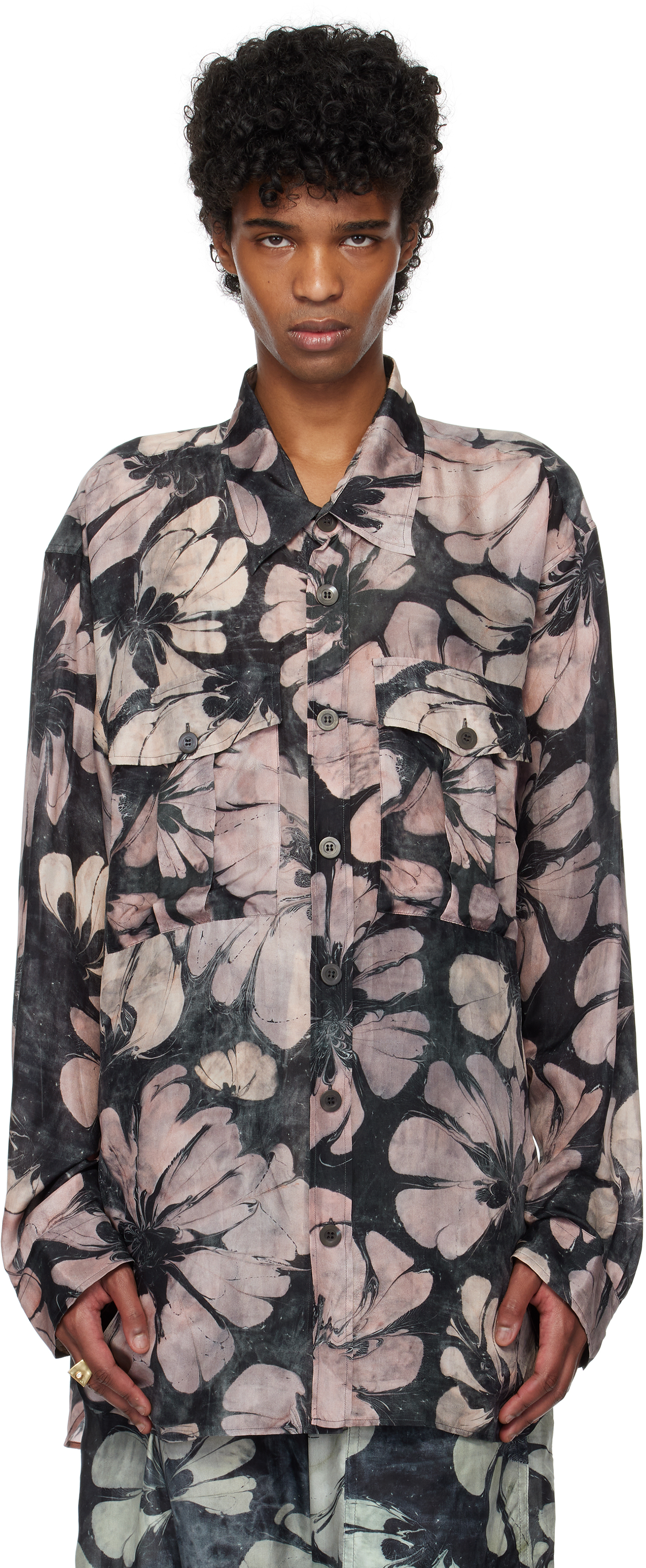 【関税込み】Dries Van Noten グレー&ピンク シルク シャツ Dries Van Notenのグレー&ピンク シルク シャツがセール中